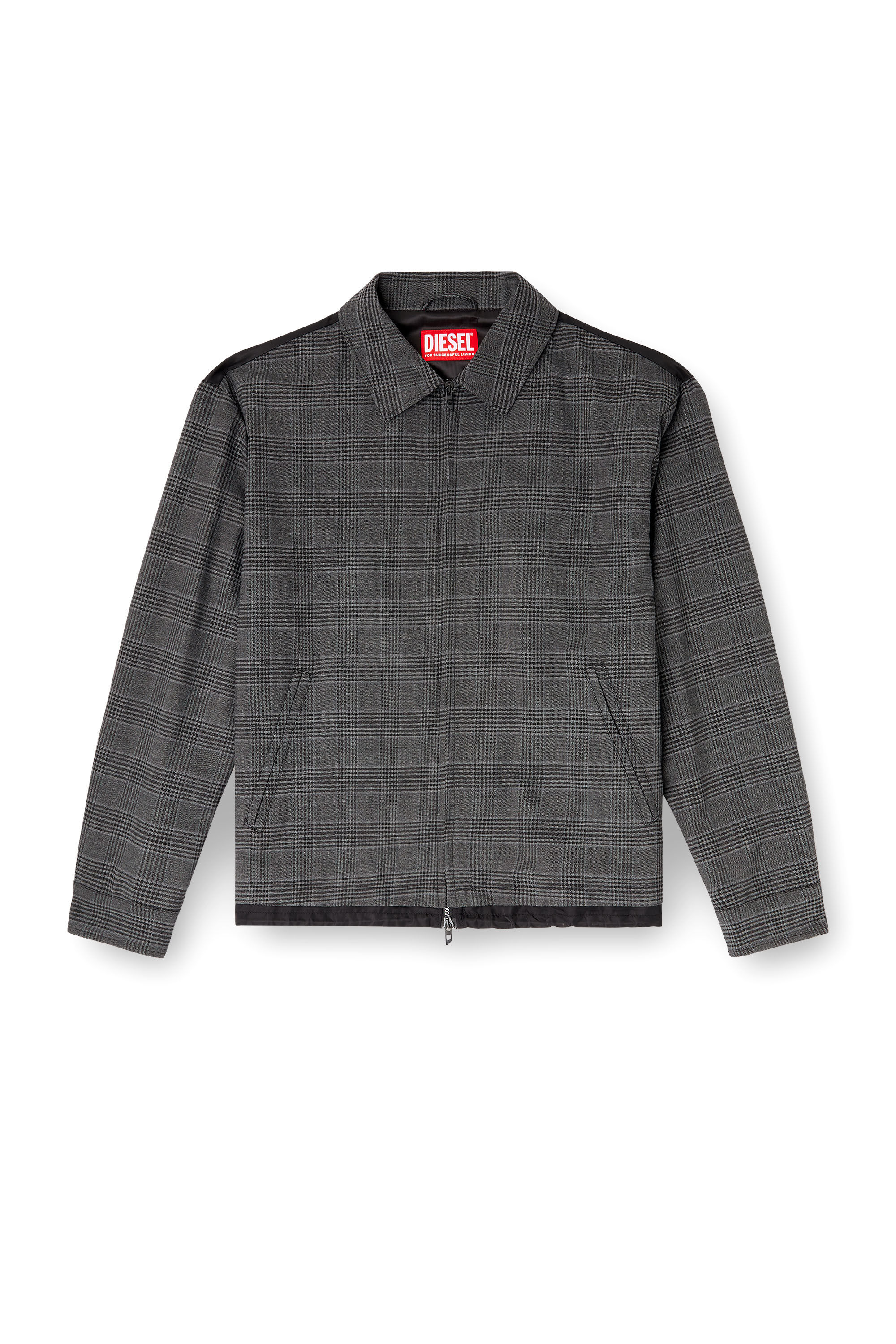 Diesel - J-TING, Male's Coach jacket in Prince of Wales wool blend and satin in Black/Grey - 2