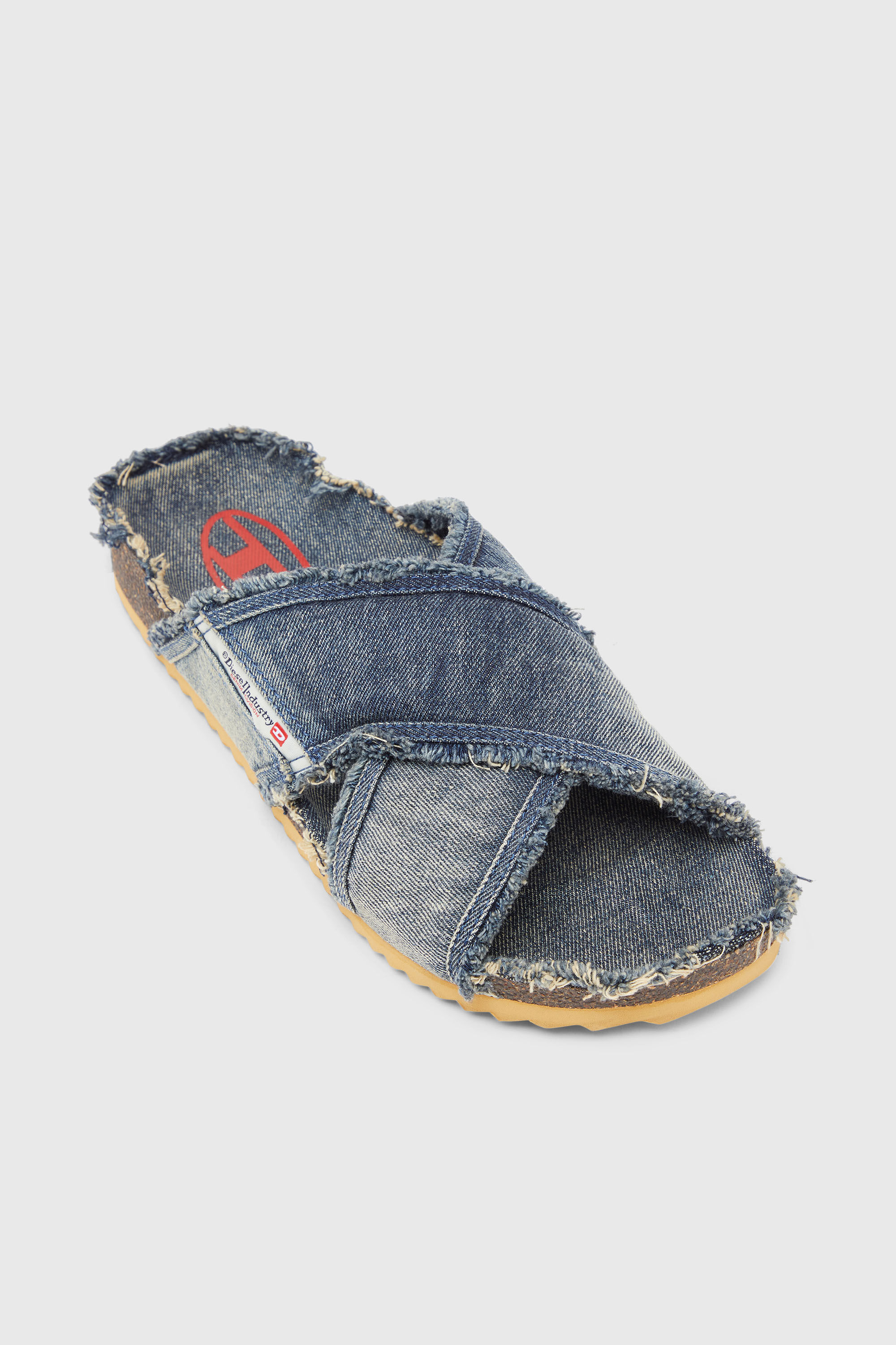 Men's D-Woodstock-Crossover slides in frayed denim | Blue | Diesel US