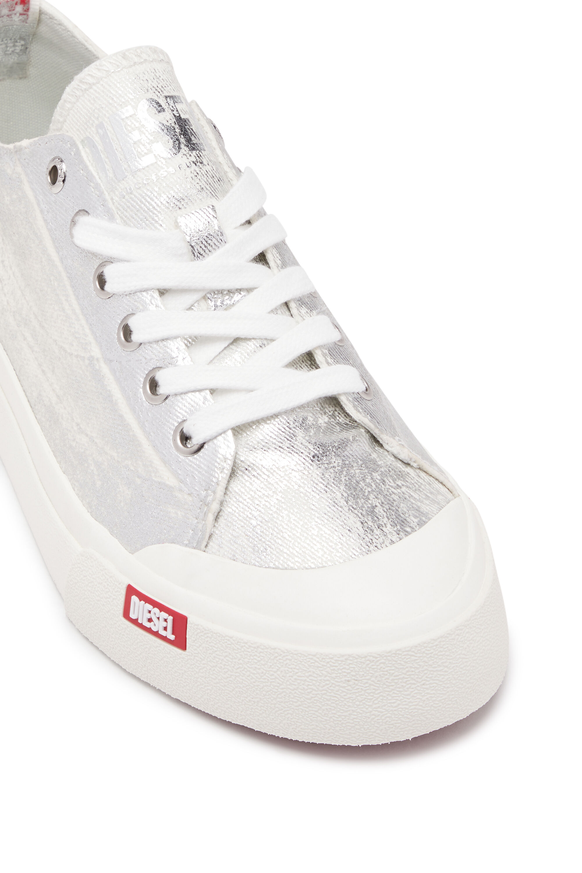 Diesel - S-ATHOS LOW W, Woman's S-Athos Low-Distressed sneakers in metallic canvas in Silver - 6