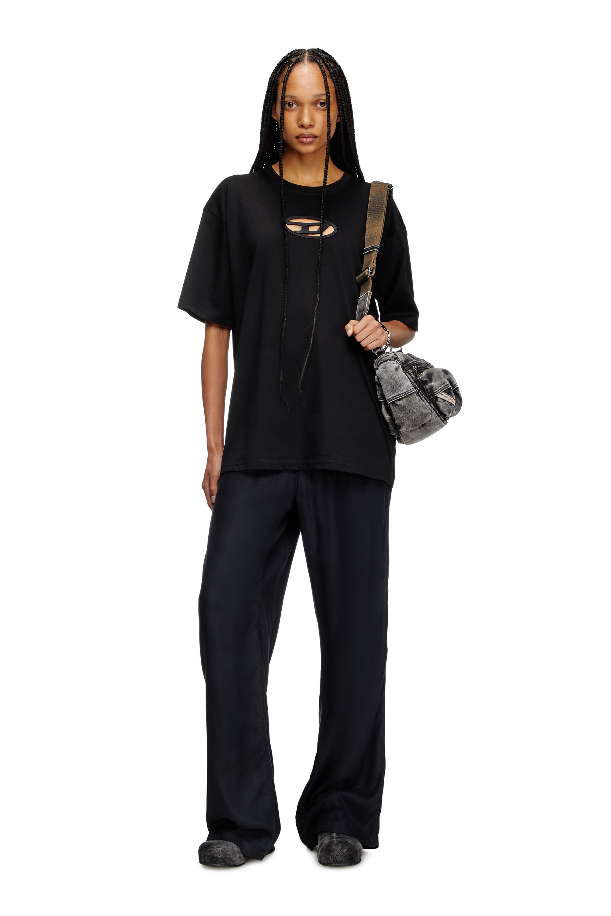 DIESEL◆半袖Tシャツ/XXS/コットン/BLK Women's T-shirt with embroidered Oval D | Black | Diesel