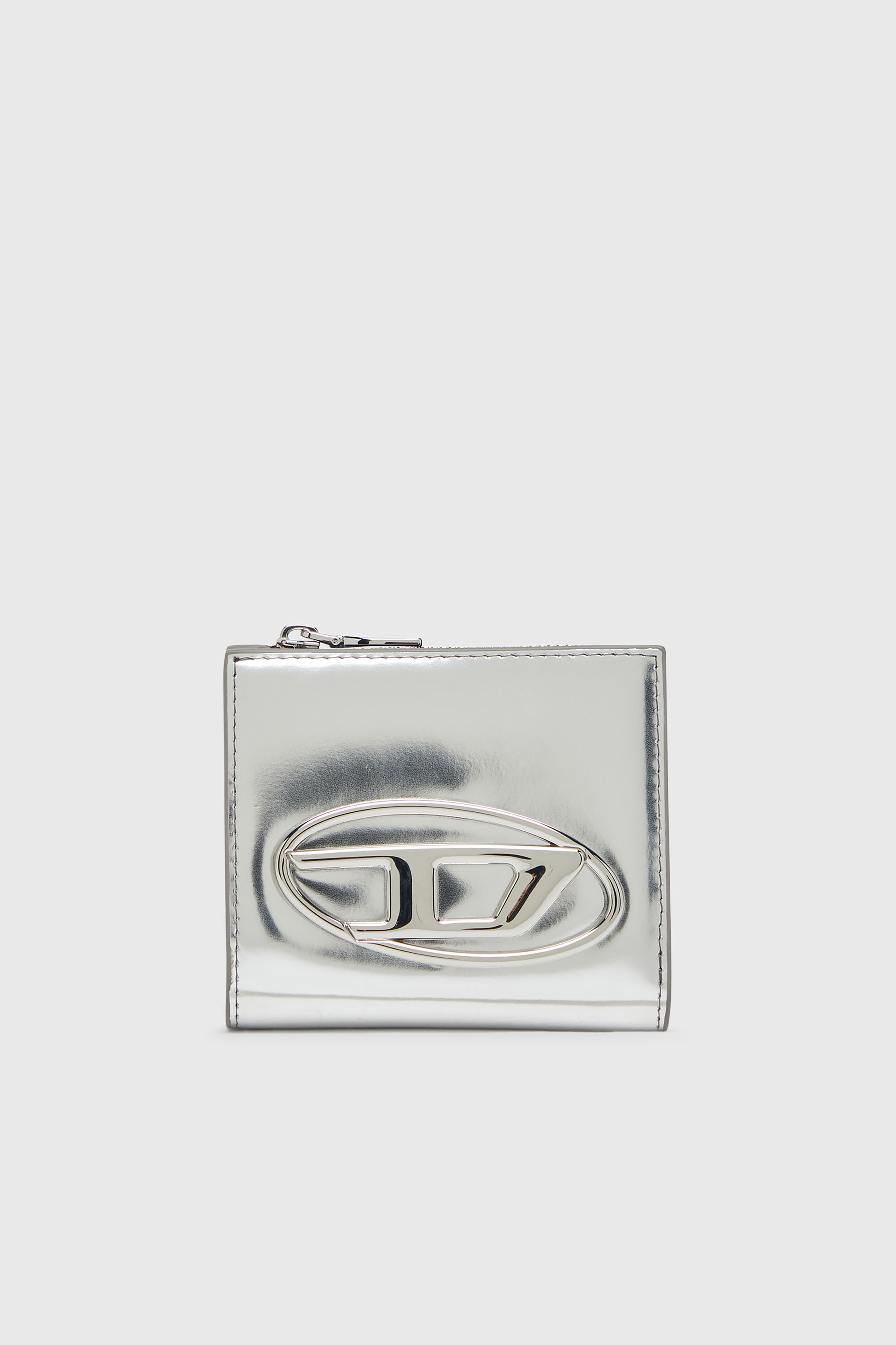Women's Bi-fold card holder in mirrored leather | Silver | Diesel