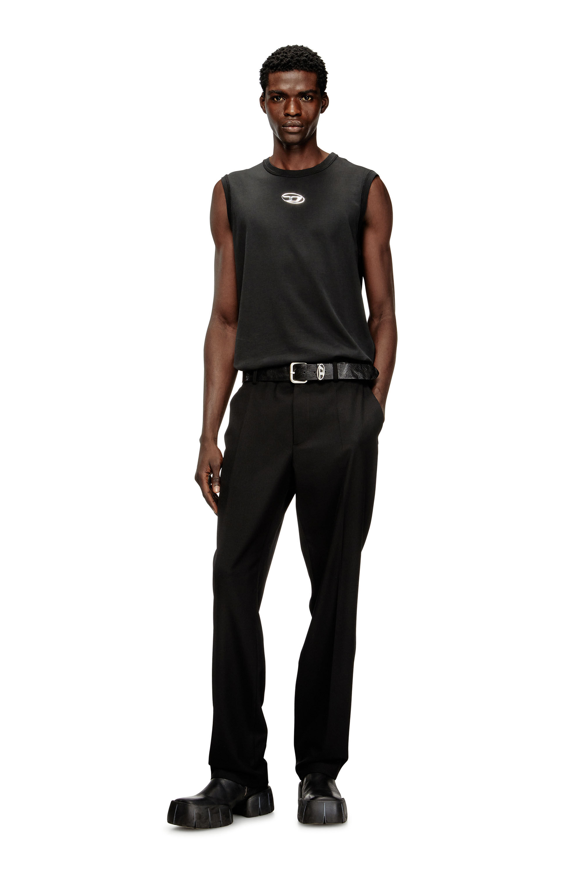 Men's Sleeveless cotton top with metallic Oval D | Black | Diesel