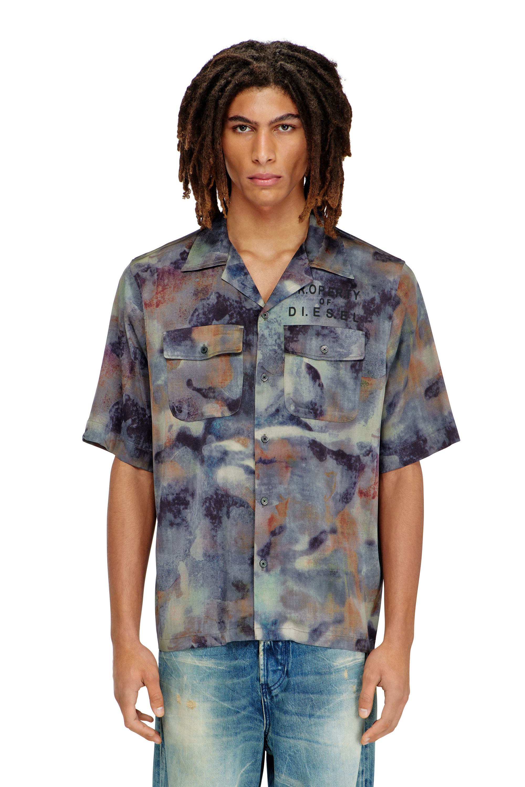 Men's Satin shirt with all-over camo print | Multicolor | Diesel US