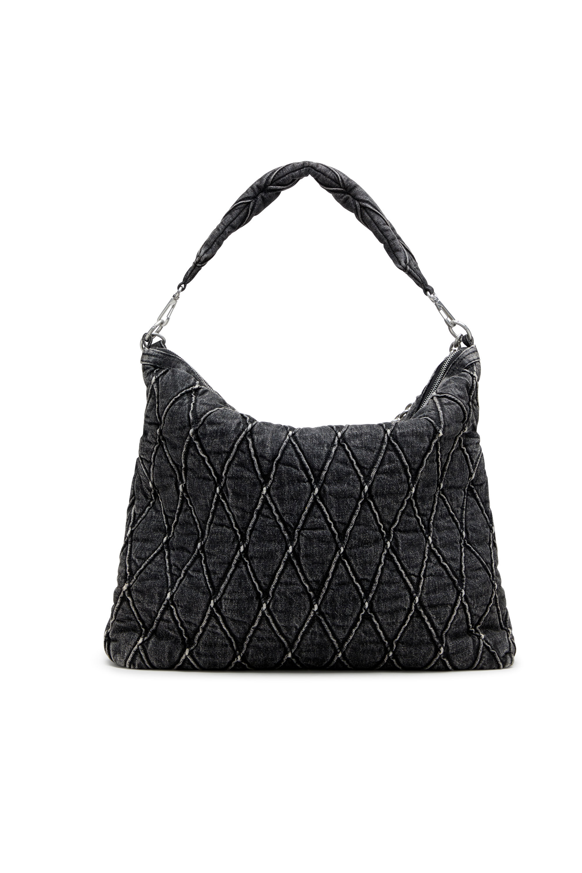 Women's Charm-D-Large hobo in treated quilted denim | Black | Diesel