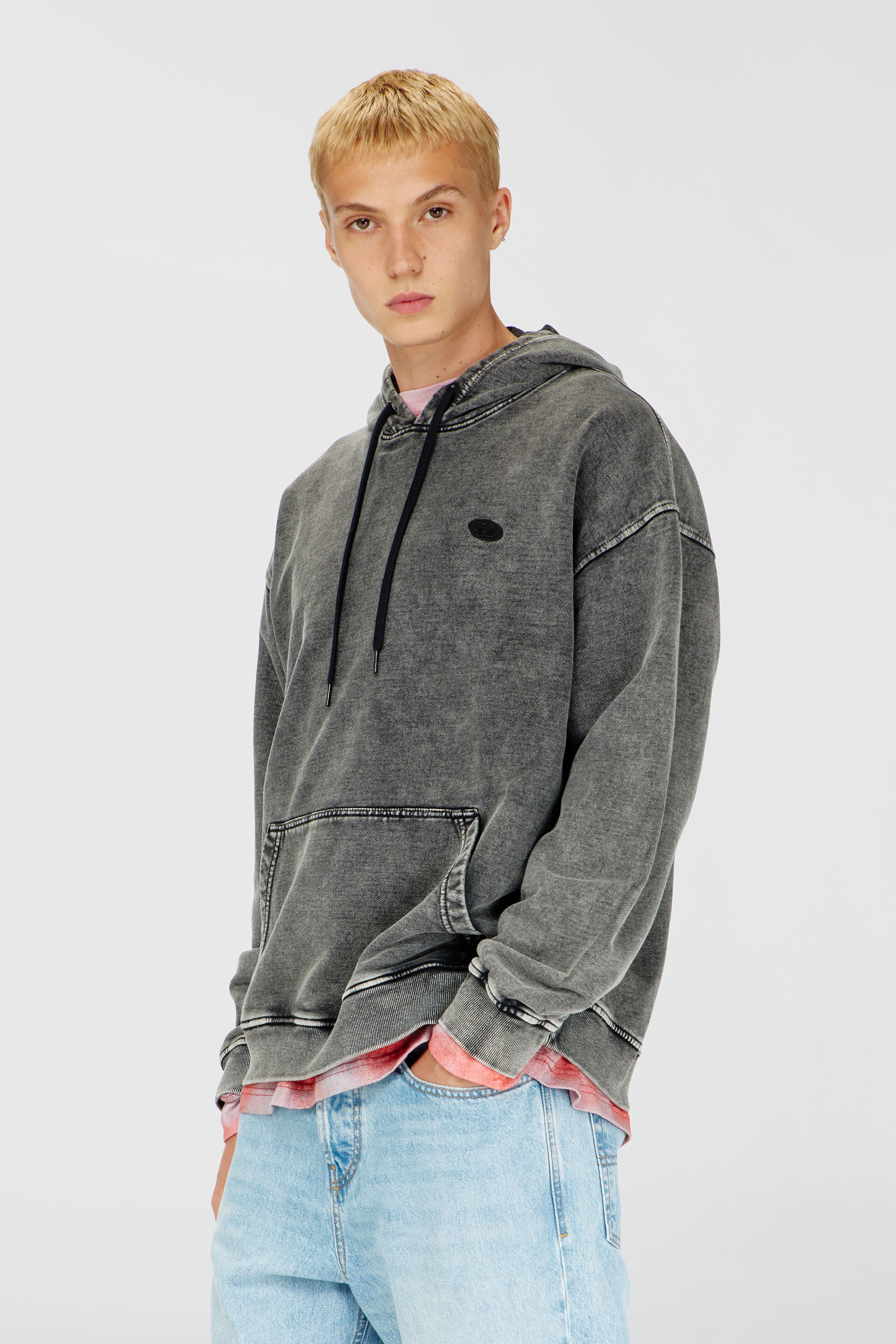Diesel - S-BOXT-HOOD-DEN, Male's Hoodie with raw-cut back patch in Dark Grey - 3