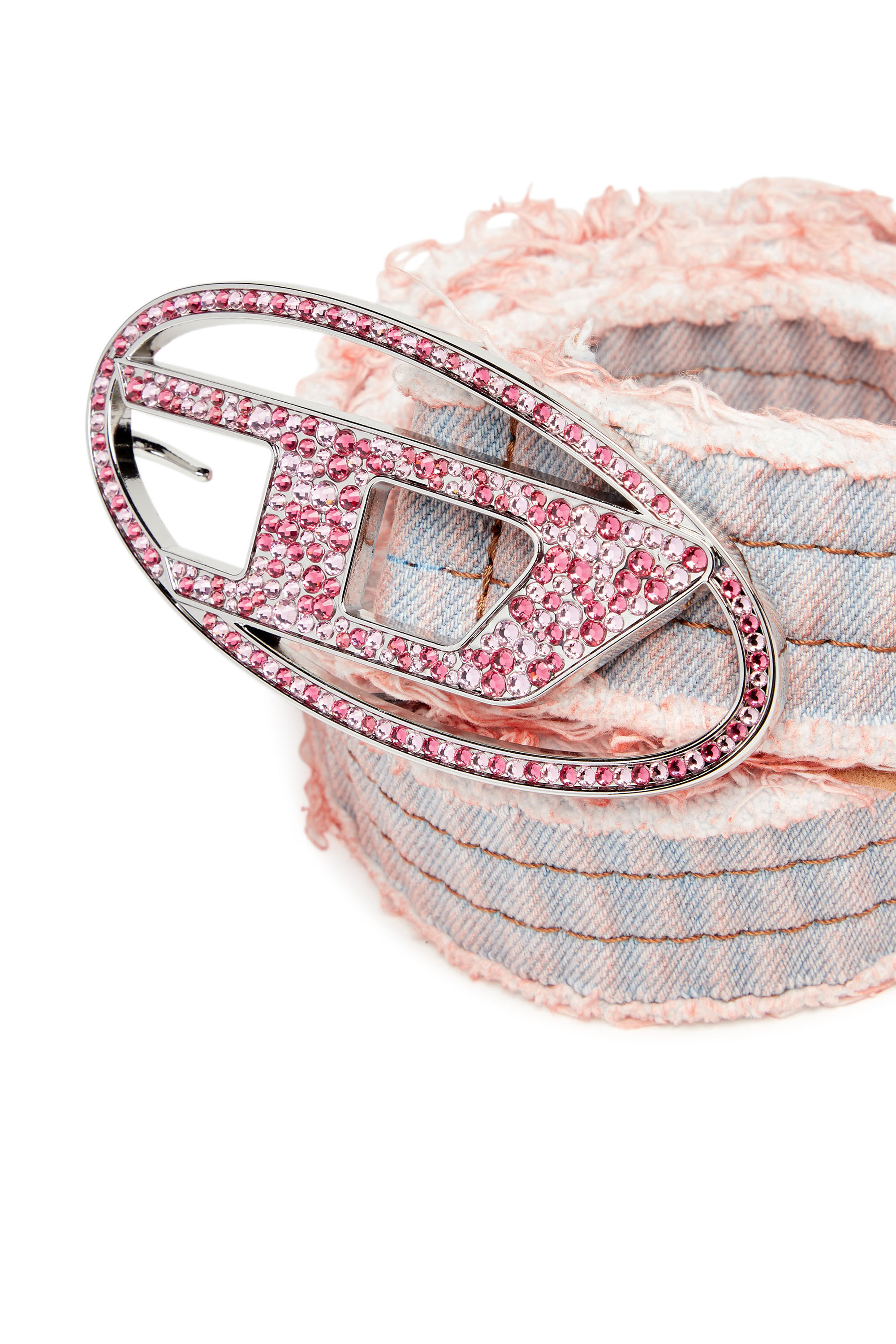 Diesel - B-1DR STRASS, Ceinture en denim avec boucle strass à logo Femme in Rose - 3