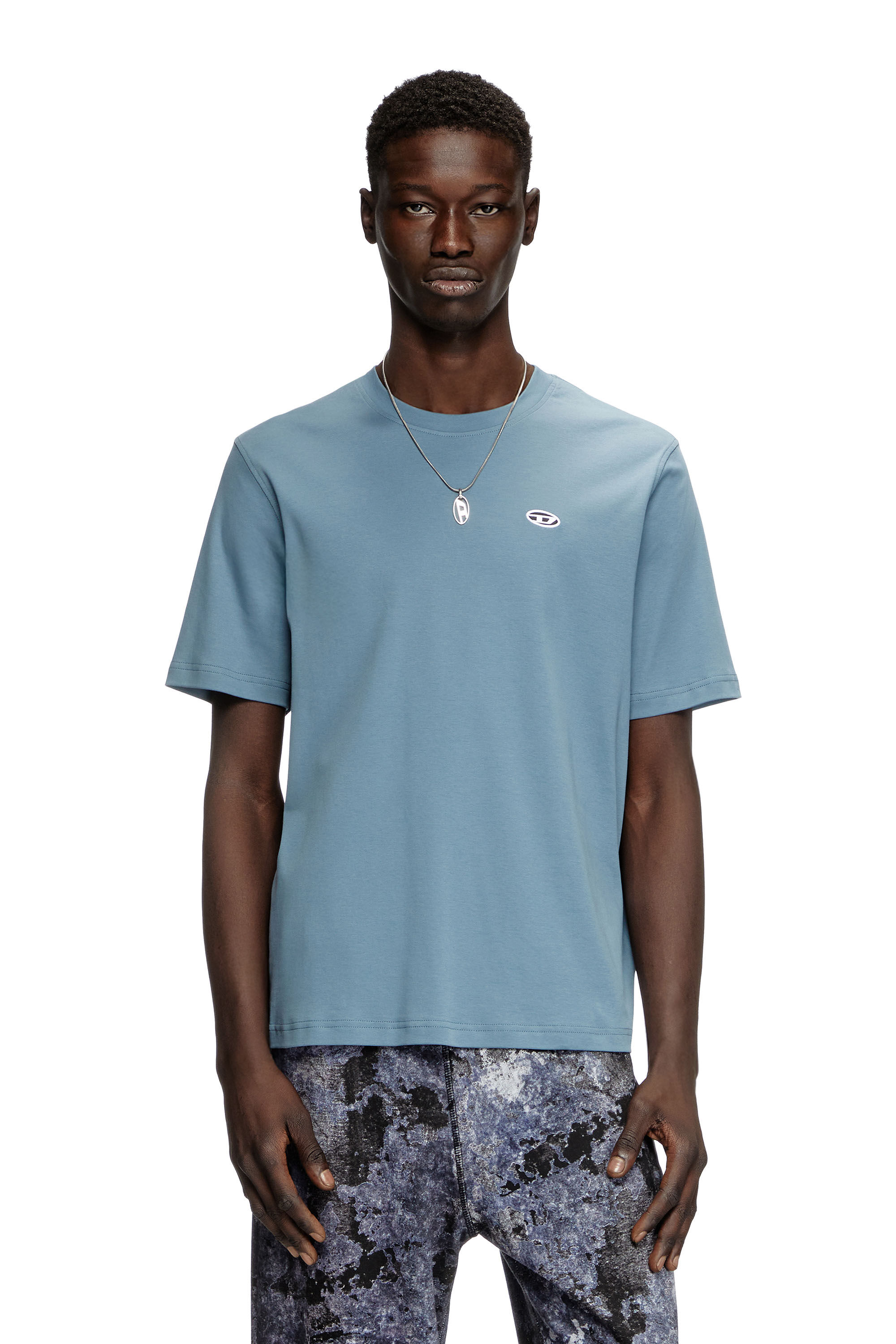 Diesel - T-ADJUST-DOVAL-PJ, Male's T-shirt with Oval D patch in Light Blue - 3