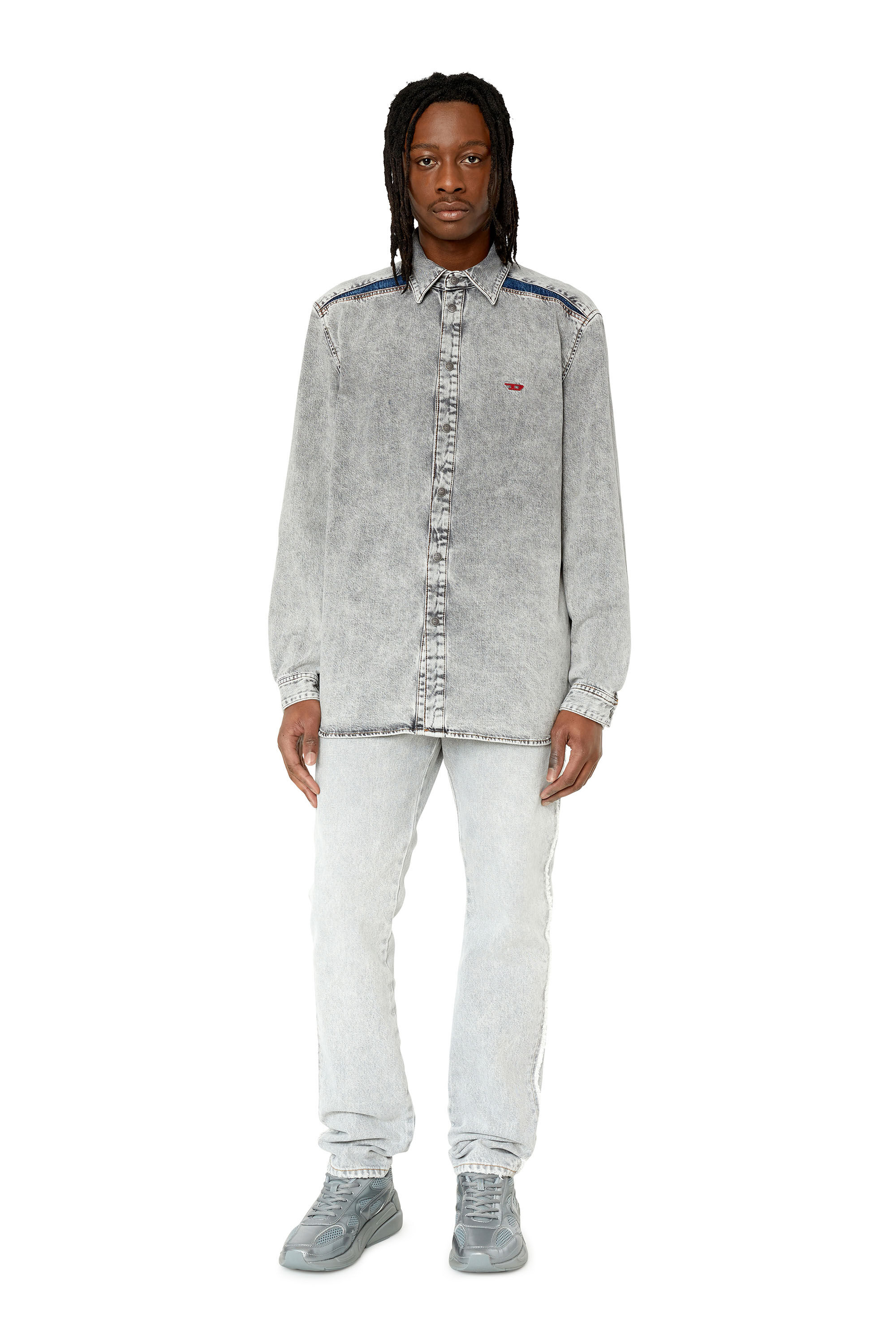 Diesel - D-SIMPLY-RS, Chemise en denim avec empiècements contrastés Homme in Gris - 1