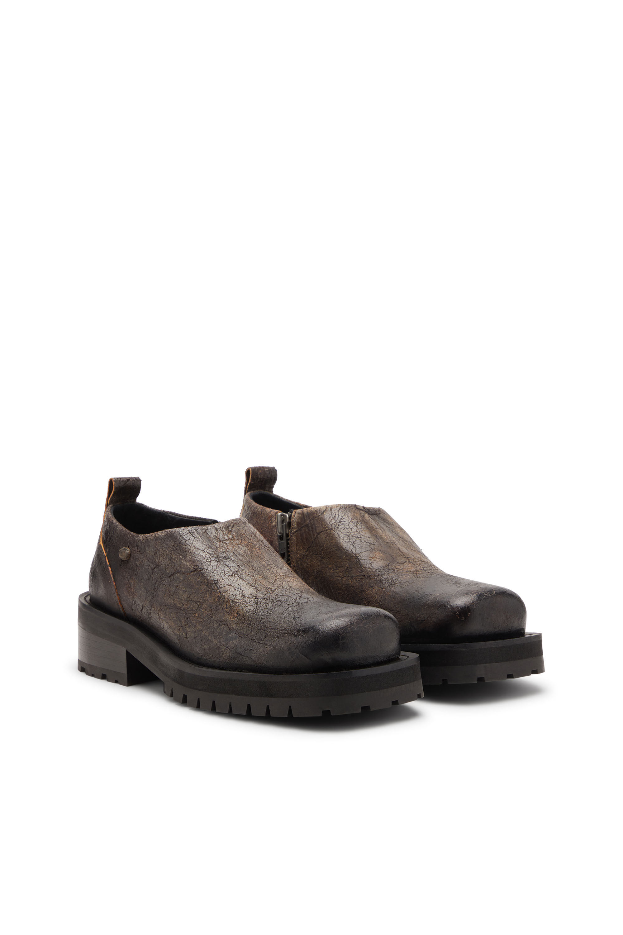 Diesel - D-TEXAN CLOG, Male's D-Texan-Zipped shoes in distressed crackled suede in Brown - 2