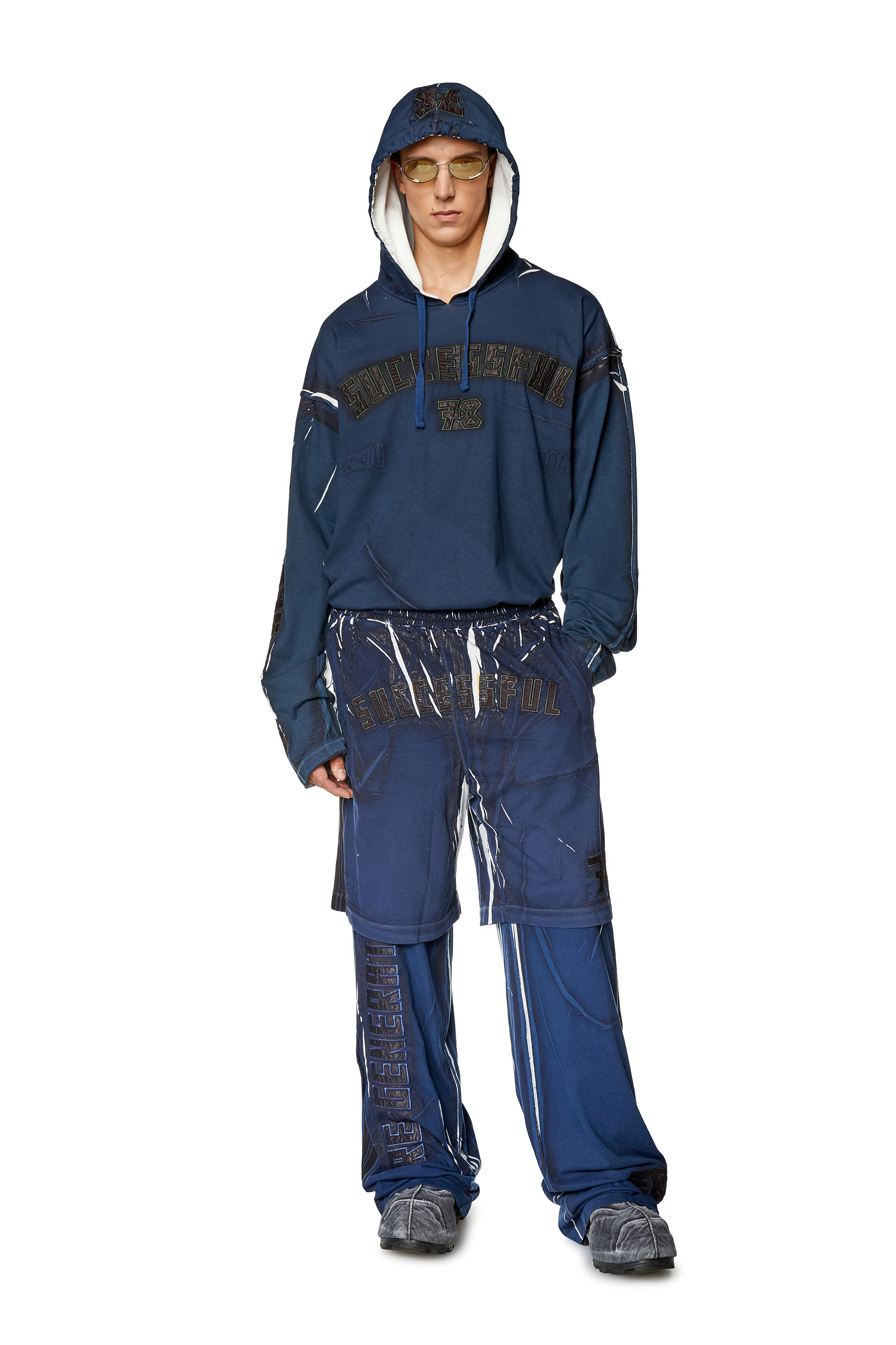Diesel - P-ROWY, Male's Sweat shorts with shadowy overprint in Dark Blue - 1