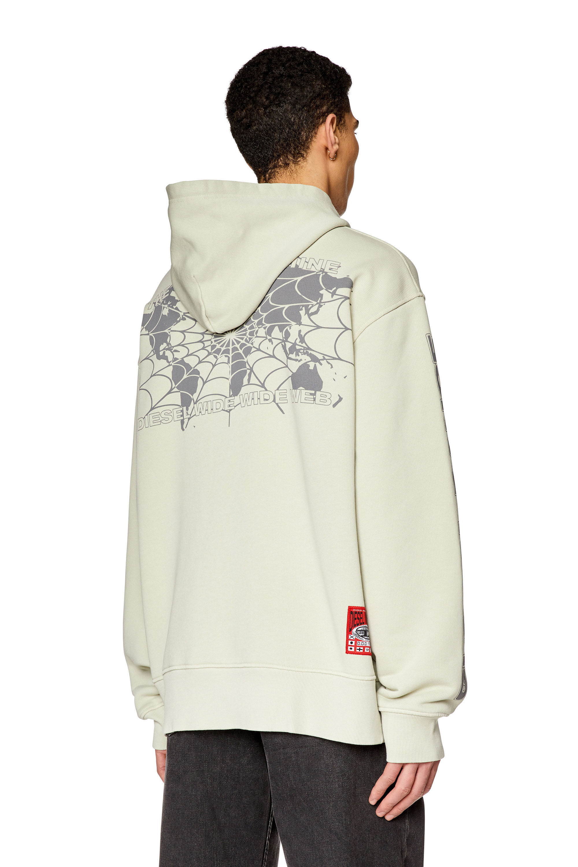 Diesel - S-MACS-HOOD-L1, Male's Oversized faded hoodie with graphic print in White - 4
