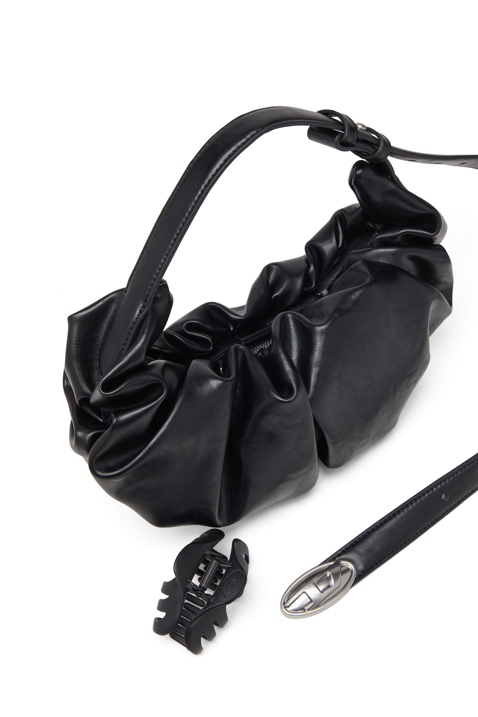 Diesel - GRAB-D HOBO S, Petit sac hobo froissé en PU brillant Femme in Noir - 5