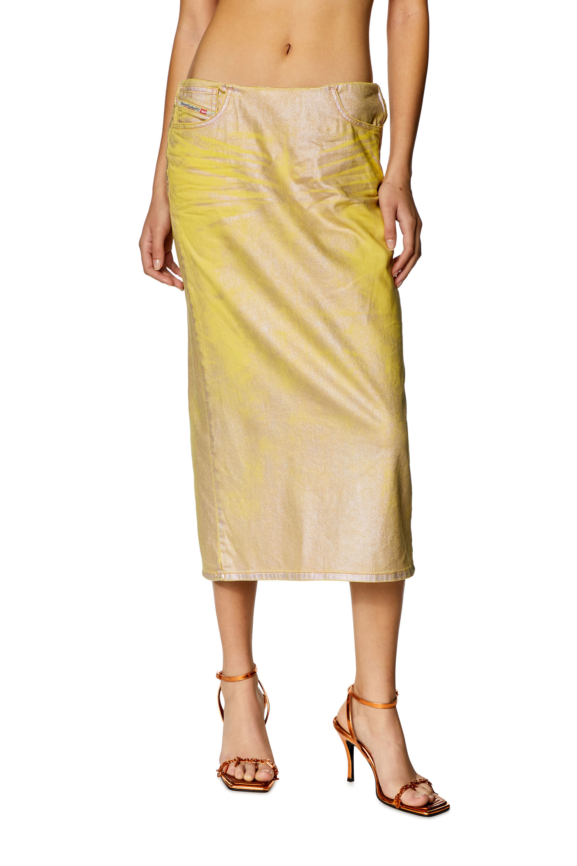 Women's Skirt in bicolour laminated denim | Yellow | Diesel