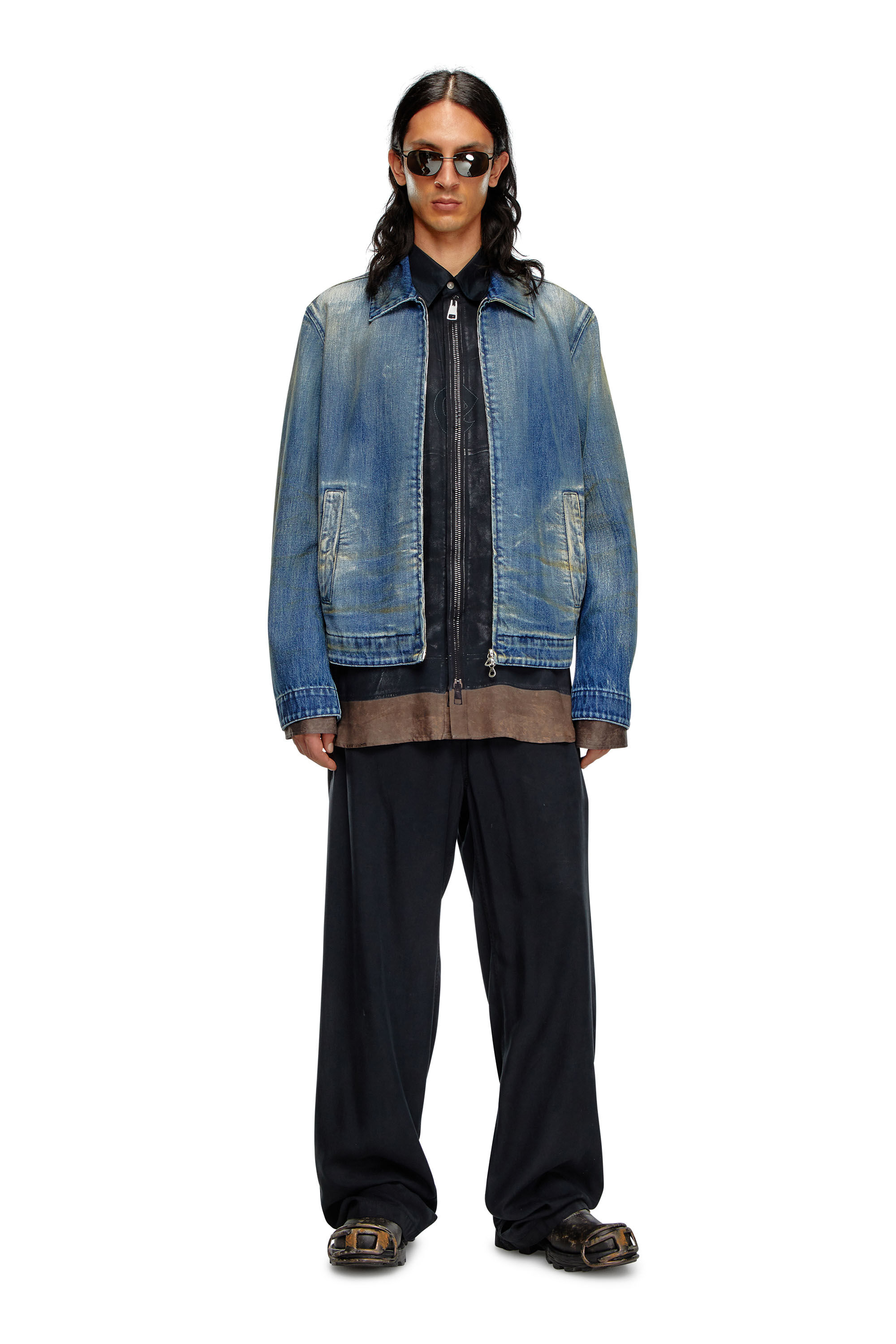 Diesel - D-ROHE, Male's Denim blouson jacket with dirt wash in Medium Blue - 1