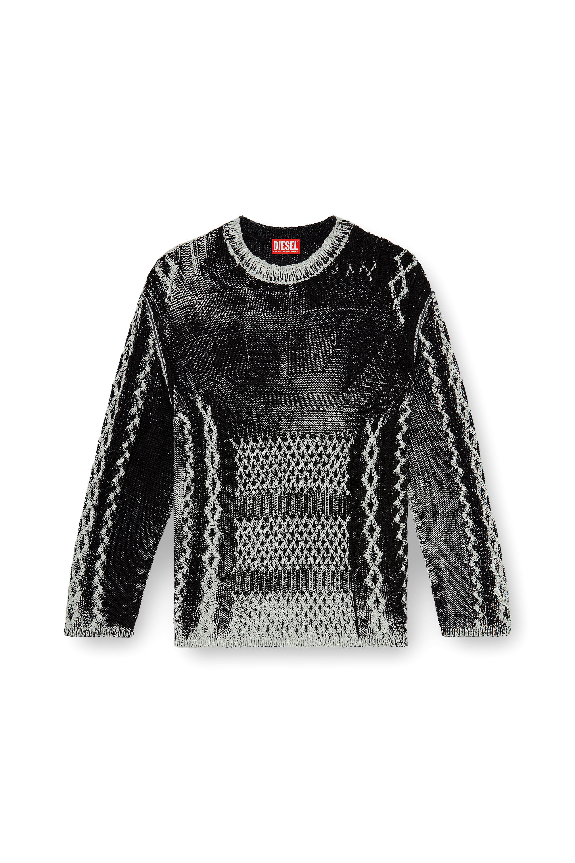 Diesel - K-MIONE, Male's Treated cable-knit jumper in Grey/Black - 2