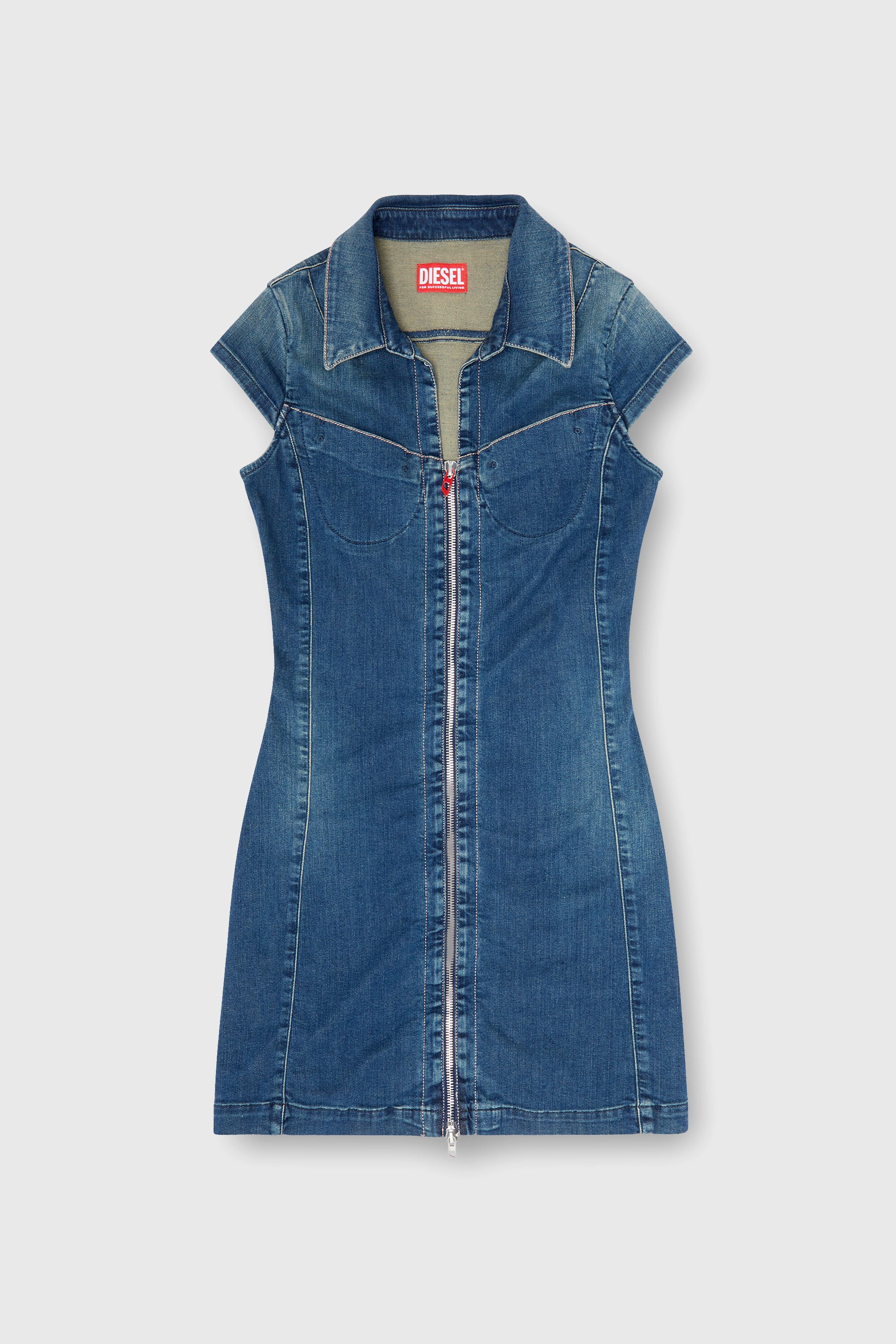 Diesel - DE-LORVYN-S, Female's Denim shirt dress with full zip in Medium Blue - 2