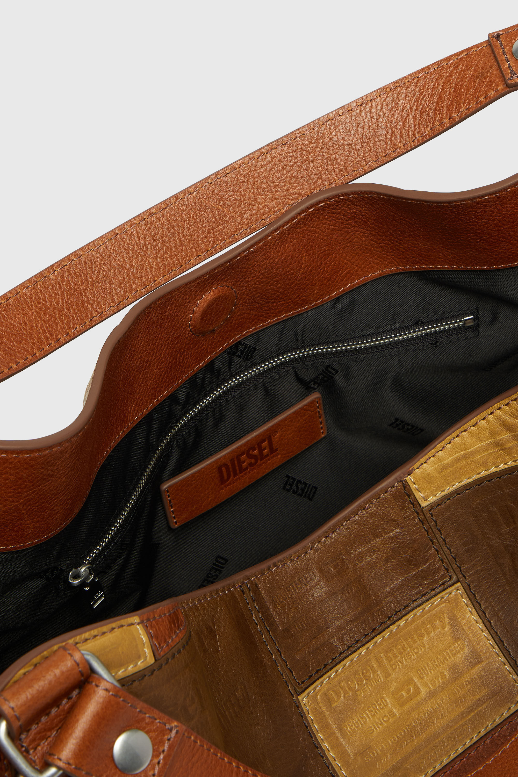 Women's D-One-Medium top-handle bag in patchwork leather | Brown