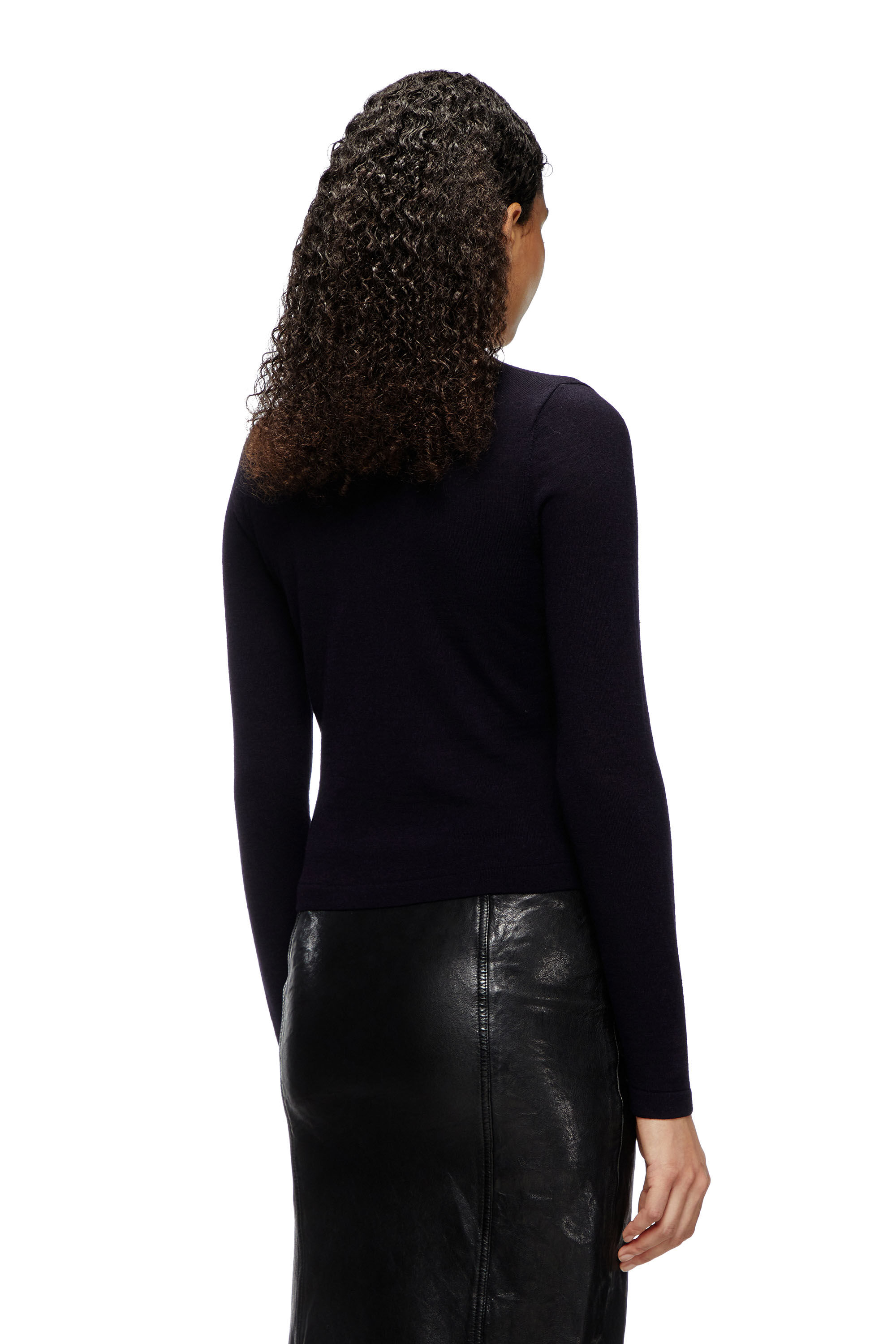 Diesel - M-PIAFFY, Female's Gathered V-neck jumper in wool in Dark Blue - 4