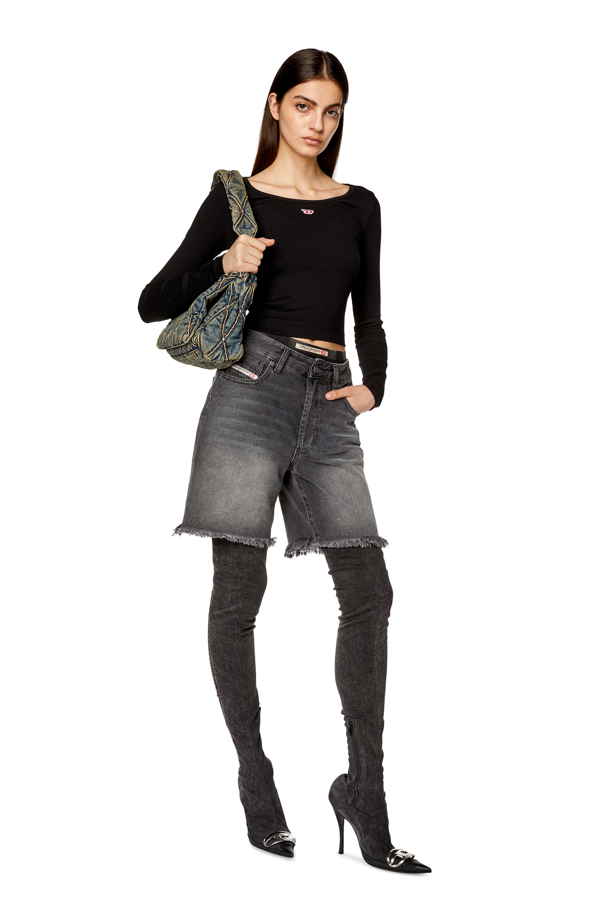 Diesel - T-BALLET-D, Woman's Long-sleeve top with embroidered D patch in Black - 1