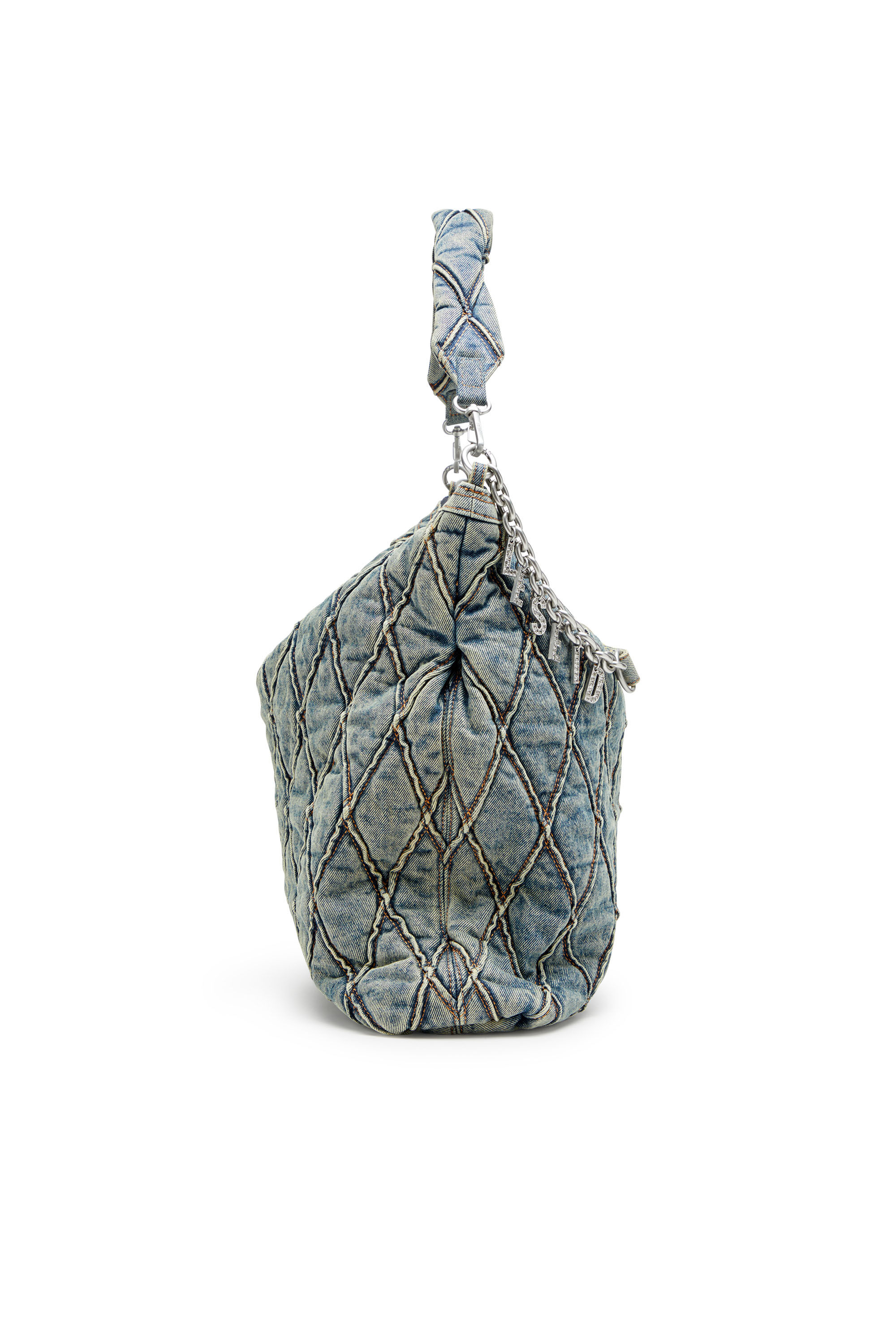 Diesel - CHARM-D HOBO, Female's Charm-D-Large hobo in argyle quilted denim in Blue - 4