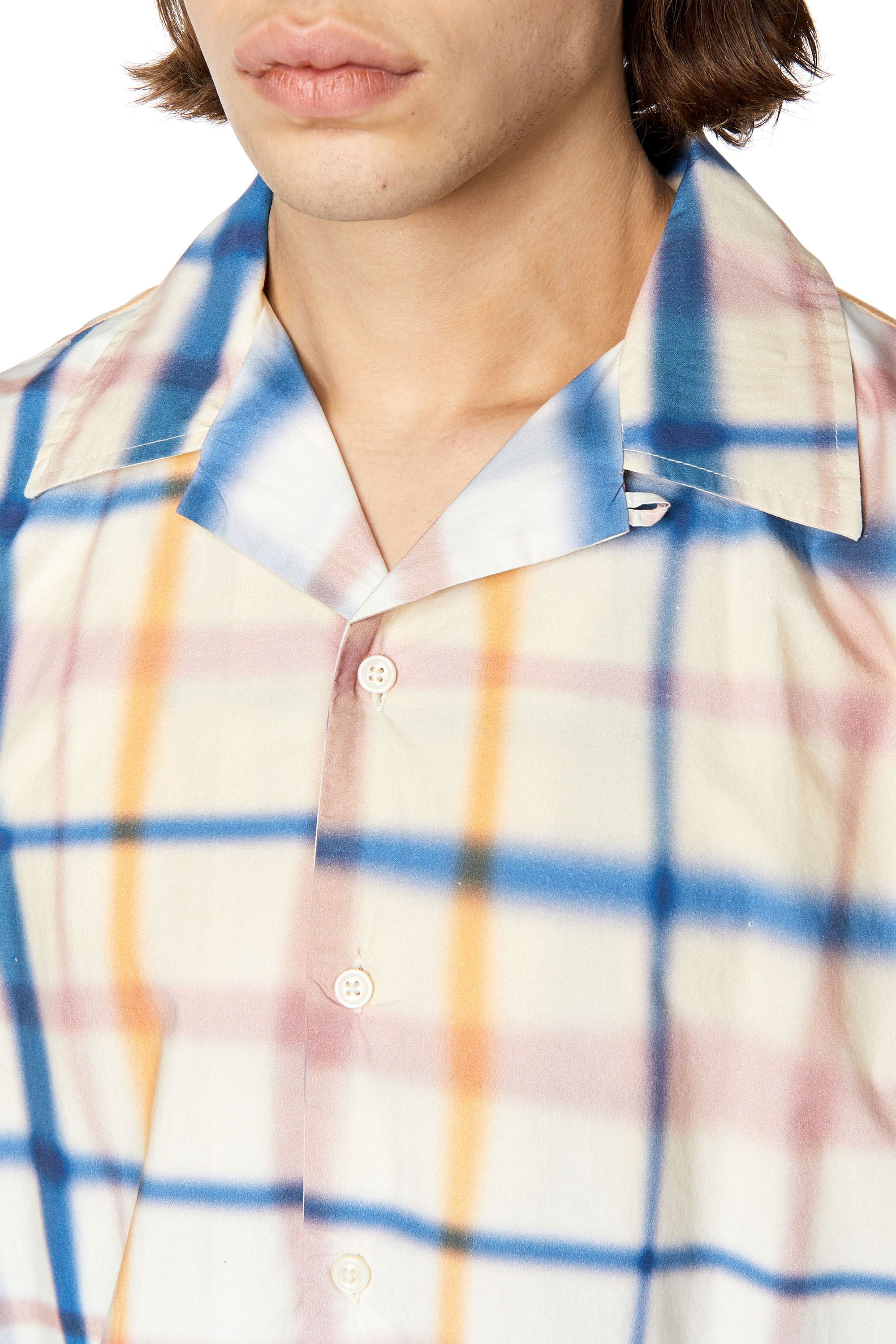 Diesel - S-FRANK-CHECK, Male's Uneven check short-sleeve shirt in Blue/White - 4