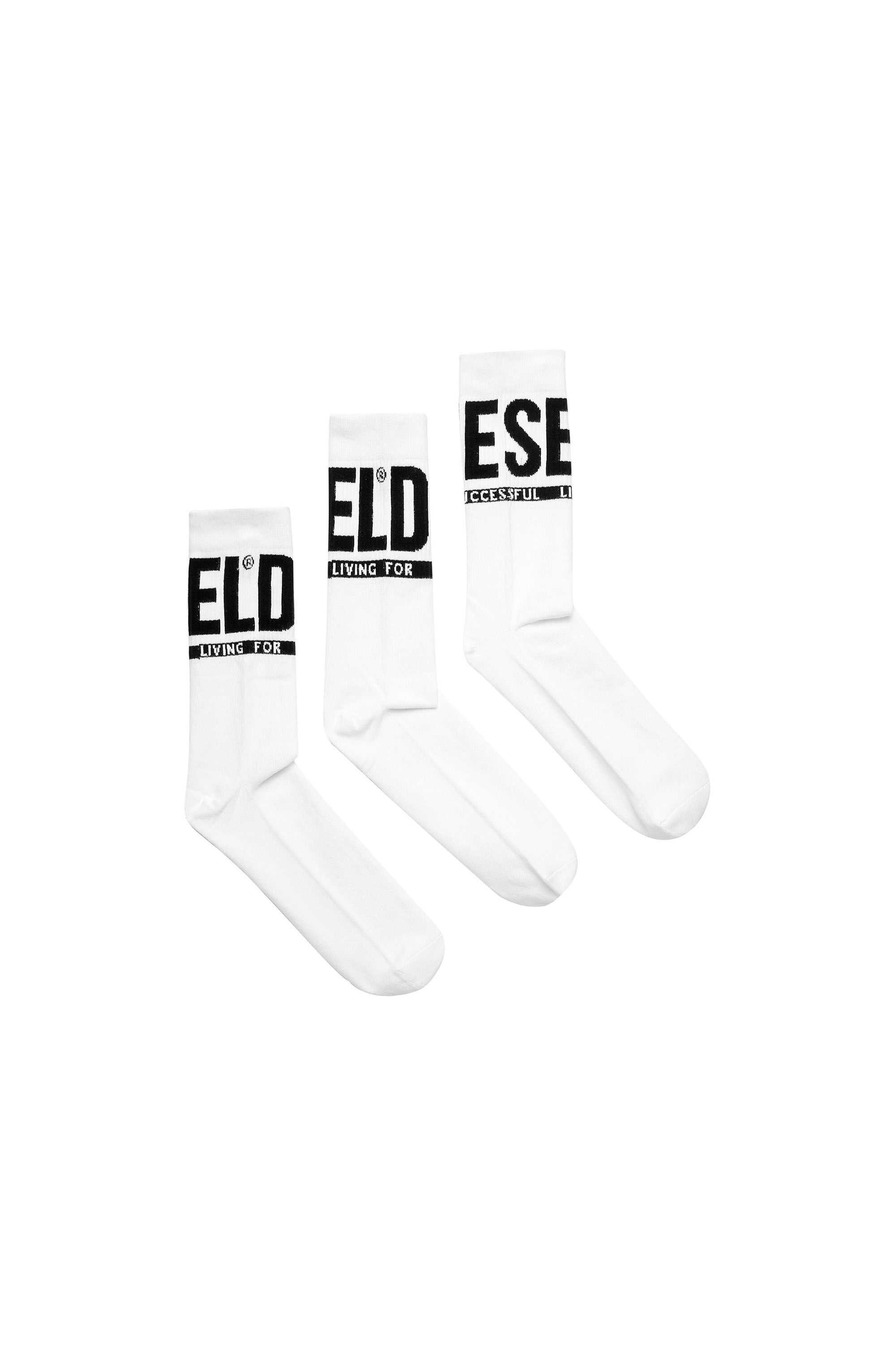Diesel - SKM-RAY-THREEPACK, Lot de 3 paires de chaussettes avec emblème de Diesel Homme in Blanc - 1