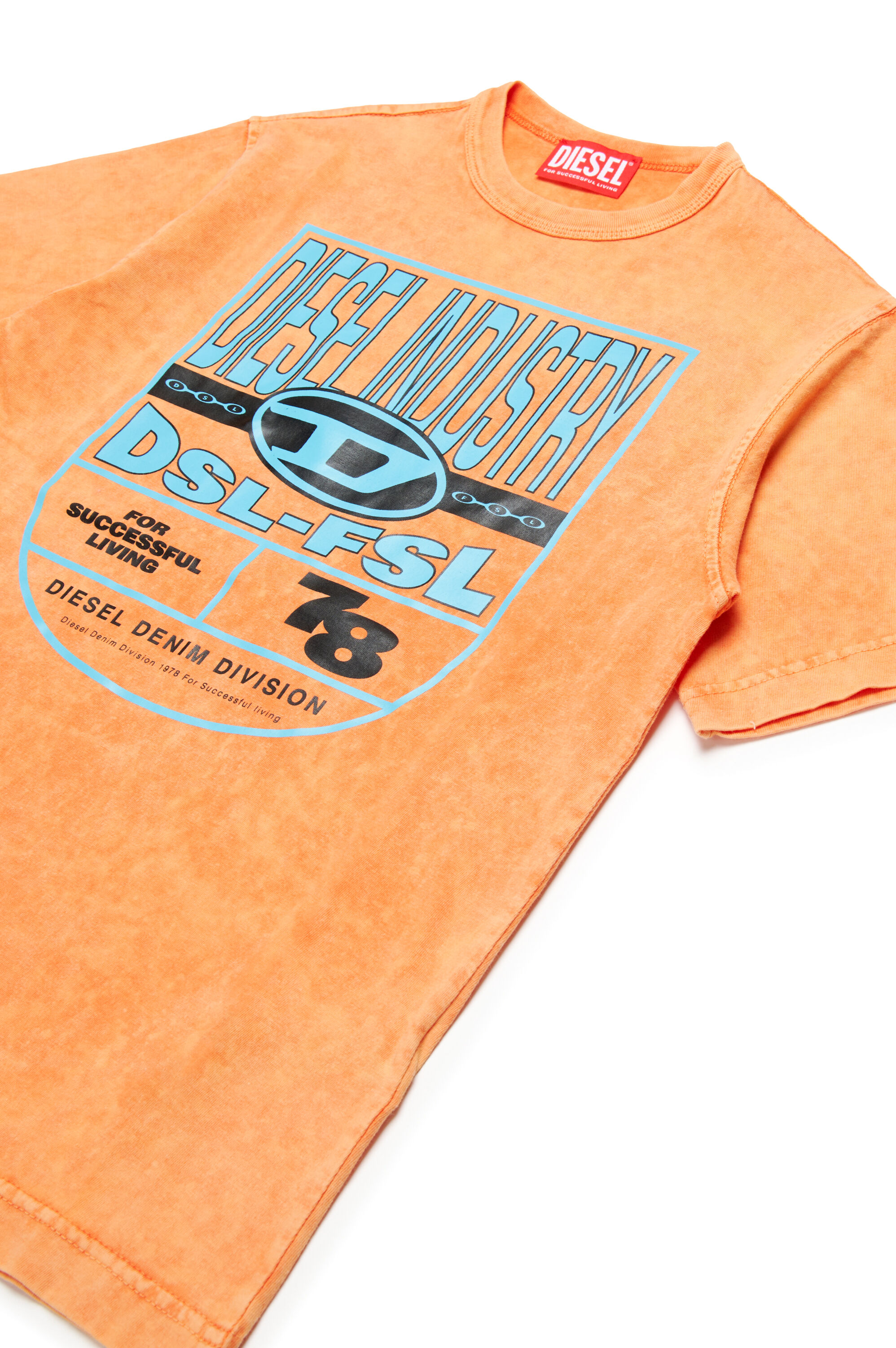 Diesel - TWASHN1 OVER, Male's Marbled T-shirt with logo graphic in Orange - 3