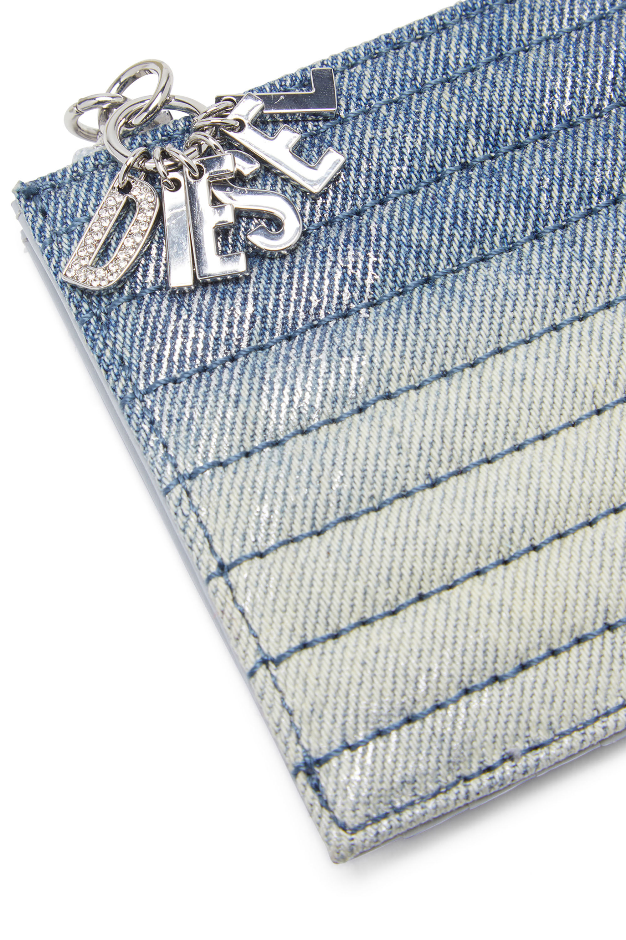 Diesel - D-VINA CARD HOLDER COIN S II, Porte-cartes en cuir et denim matelassé Femme in Bleu - 4