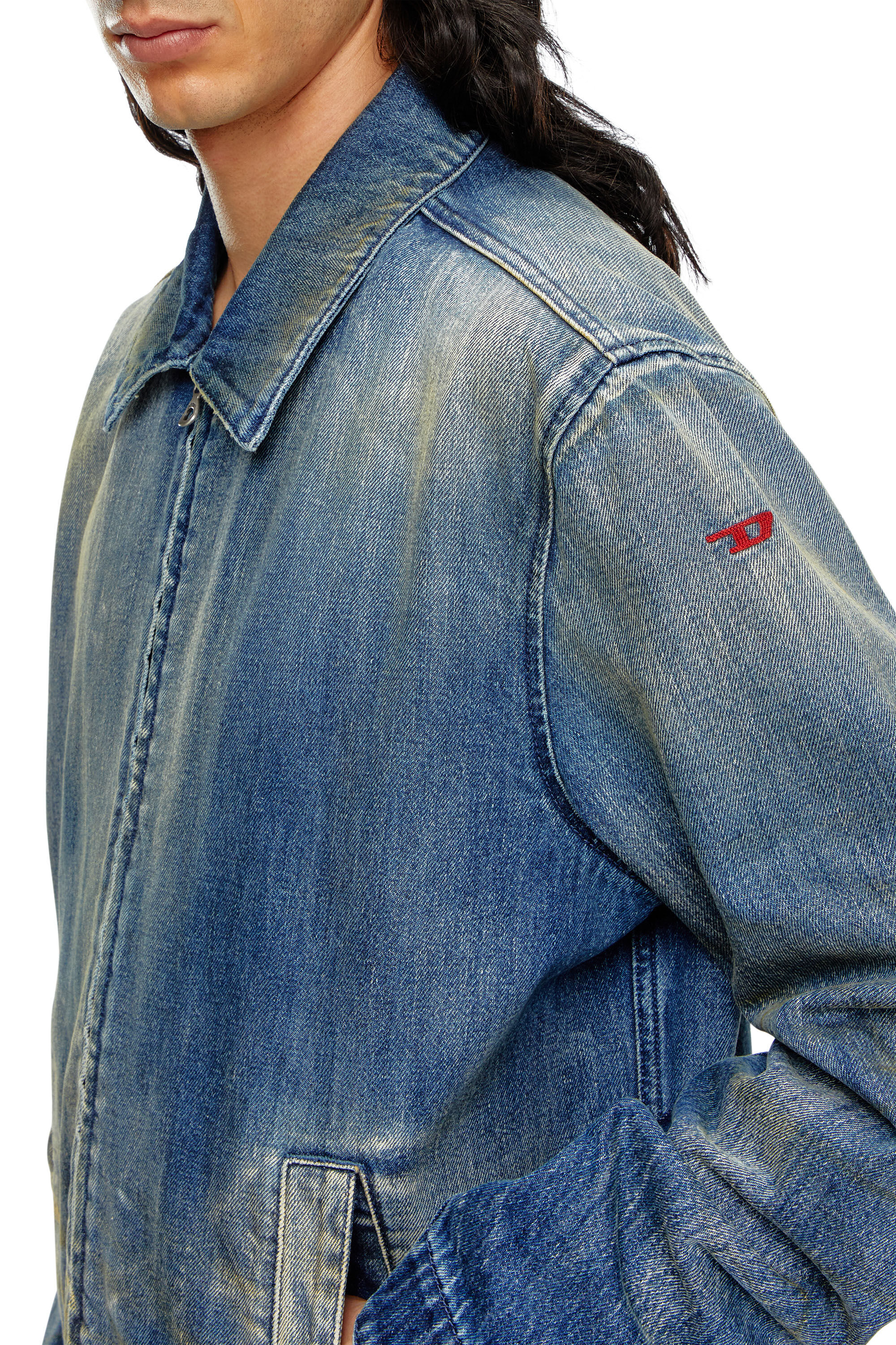 Diesel - D-ROHE, Male's Denim blouson jacket with dirt wash in Medium Blue - 4