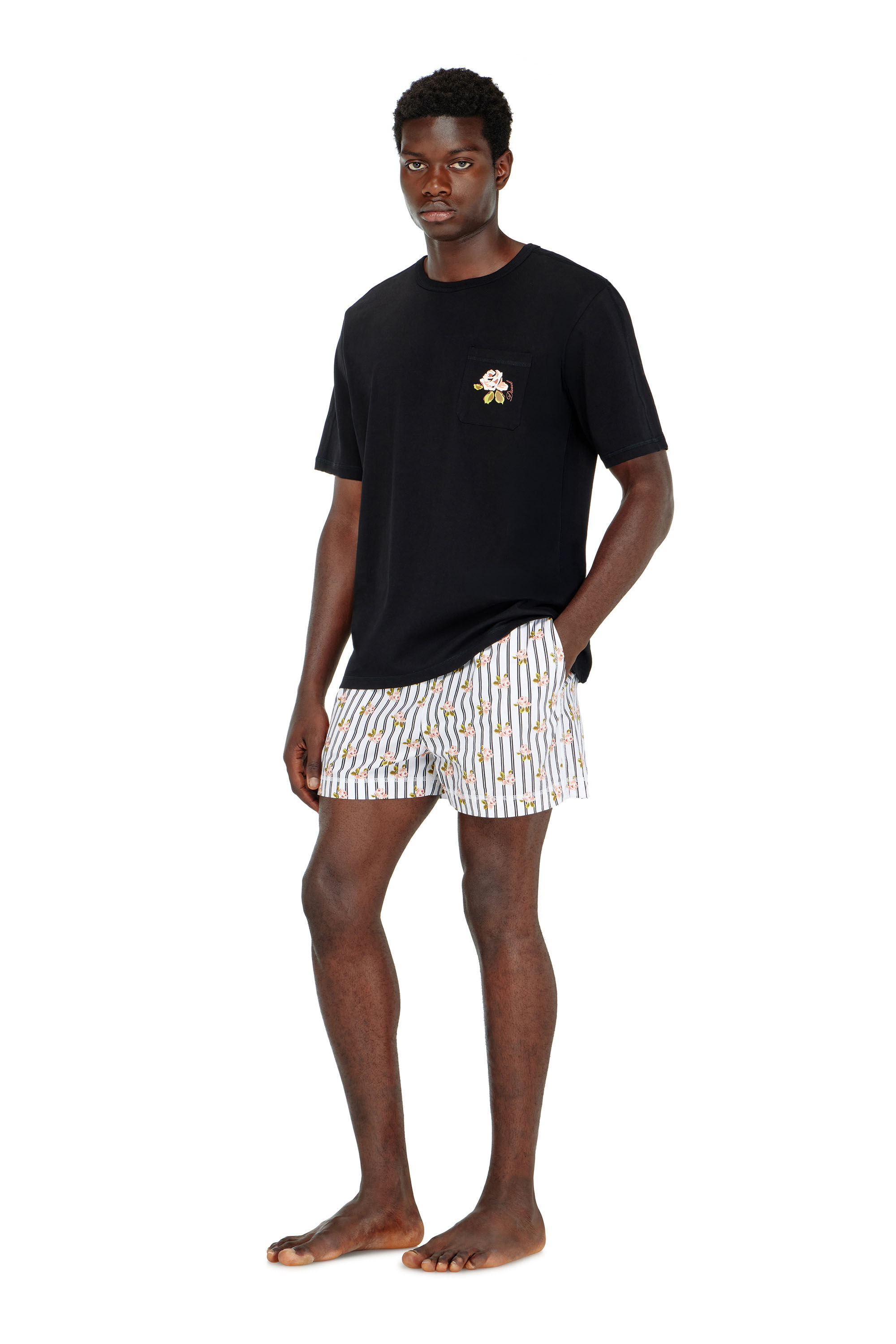 Diesel - KIT-JACK-D-CORE, Man's Cotton pajama set with printed shorts in Multicolor/Black - 3