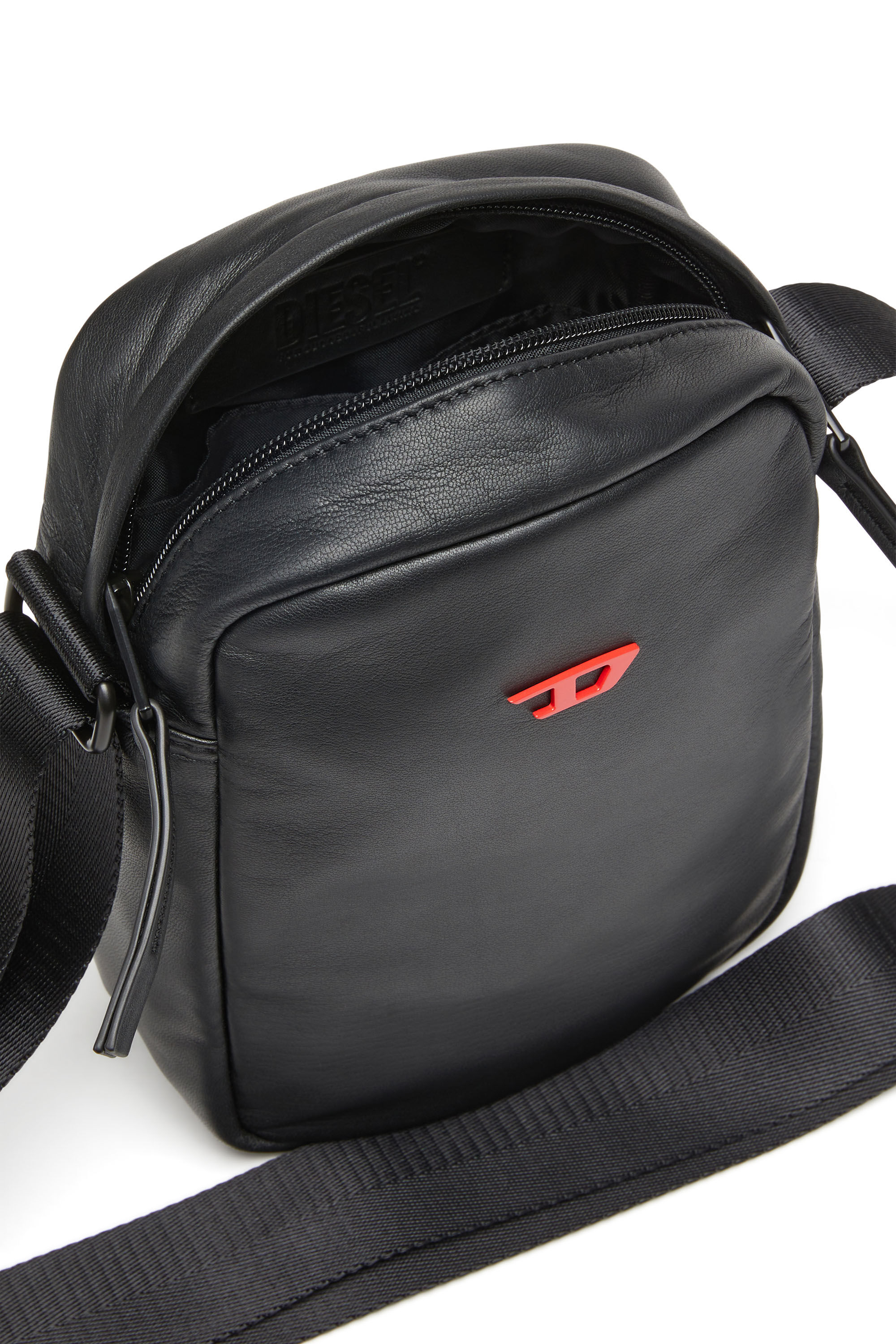 Diesel - RAVE CROSSBODY, Male's Rave-Leather crossbody bag with metal D in Black - 2
