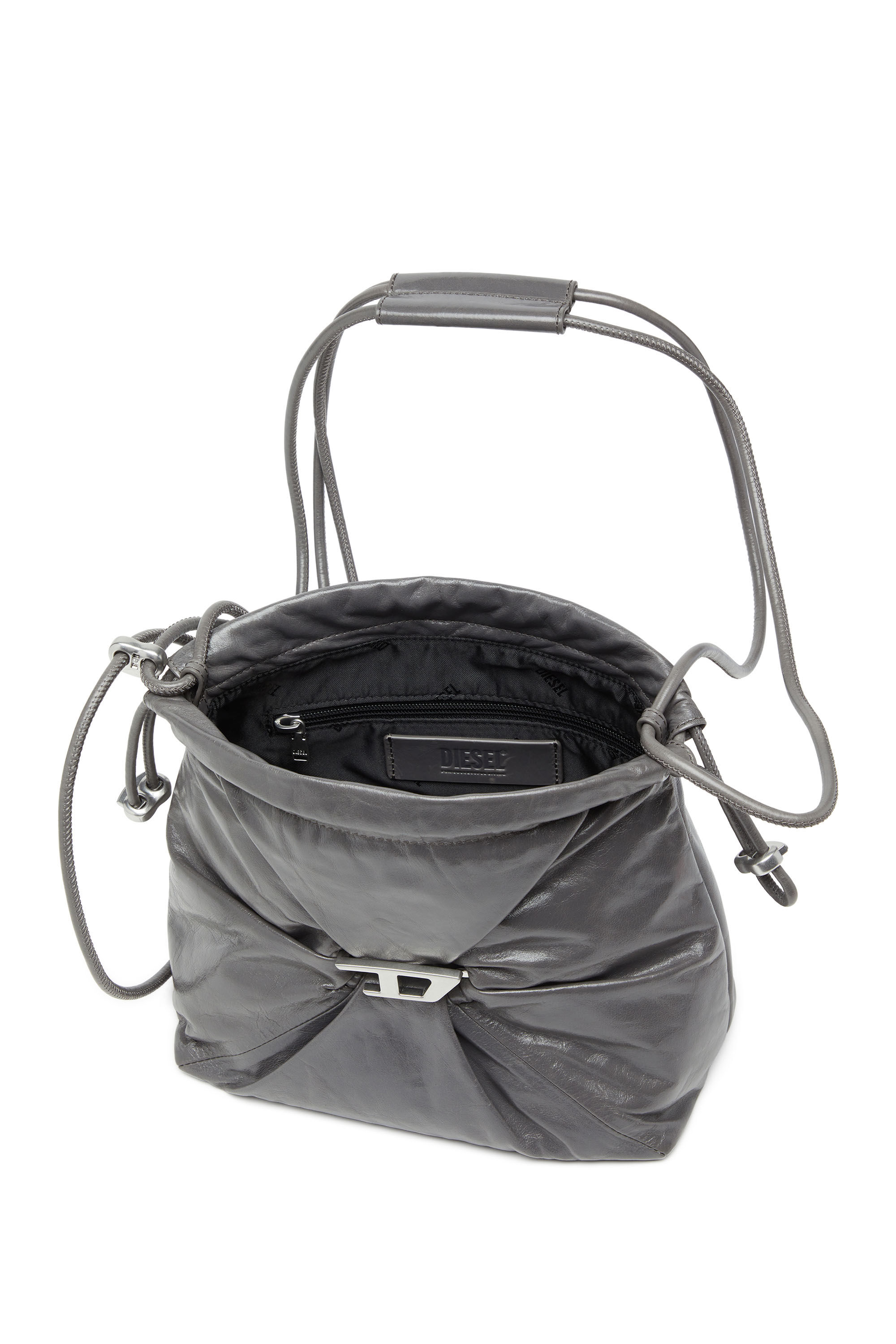 Women's Scrunch-D-Bucket bag in shiny wrinkled leather