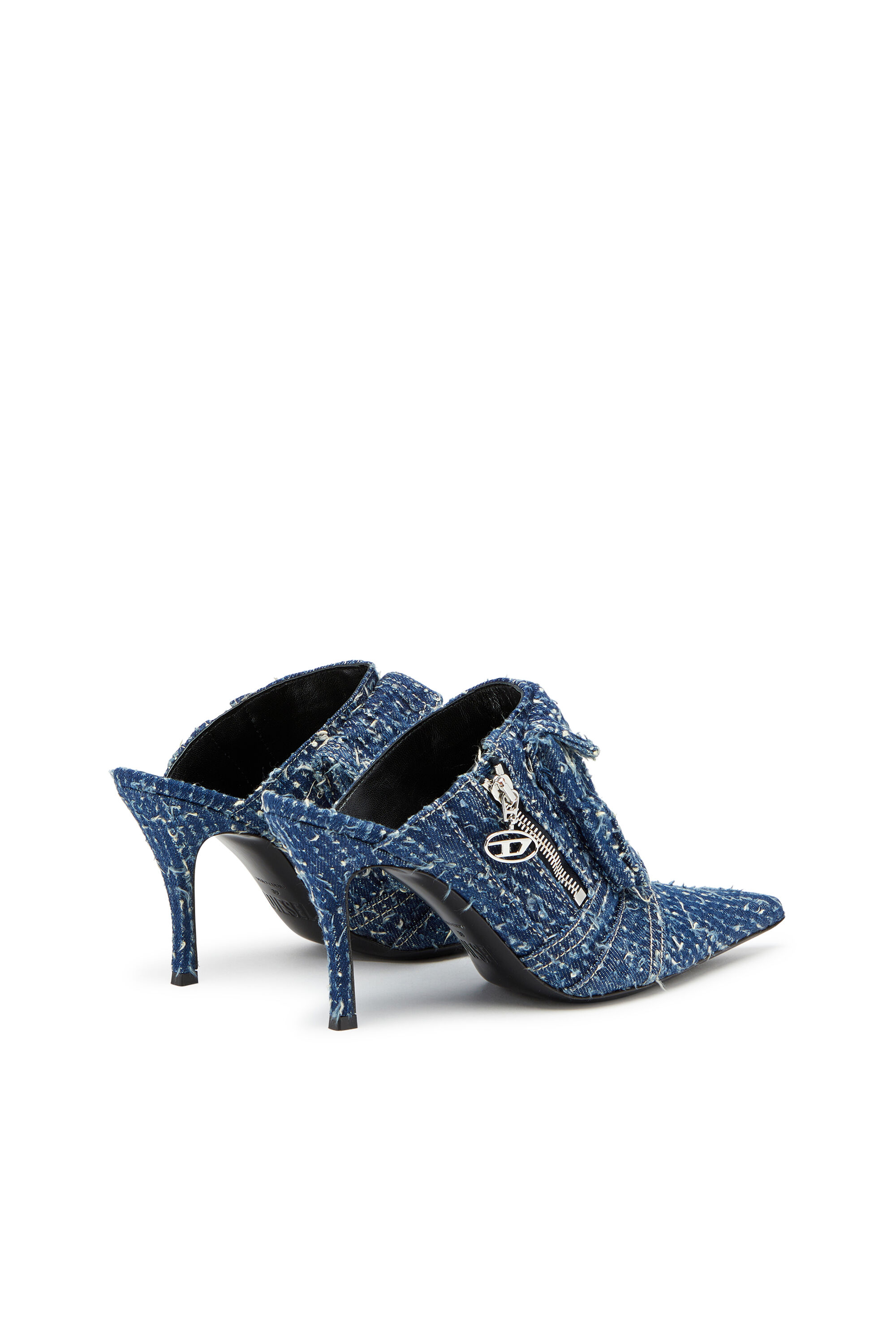 Diesel - D-VENUS POCKET ML, Female's D-Venus-Heeled mules in bouclé denim in Blue - 3