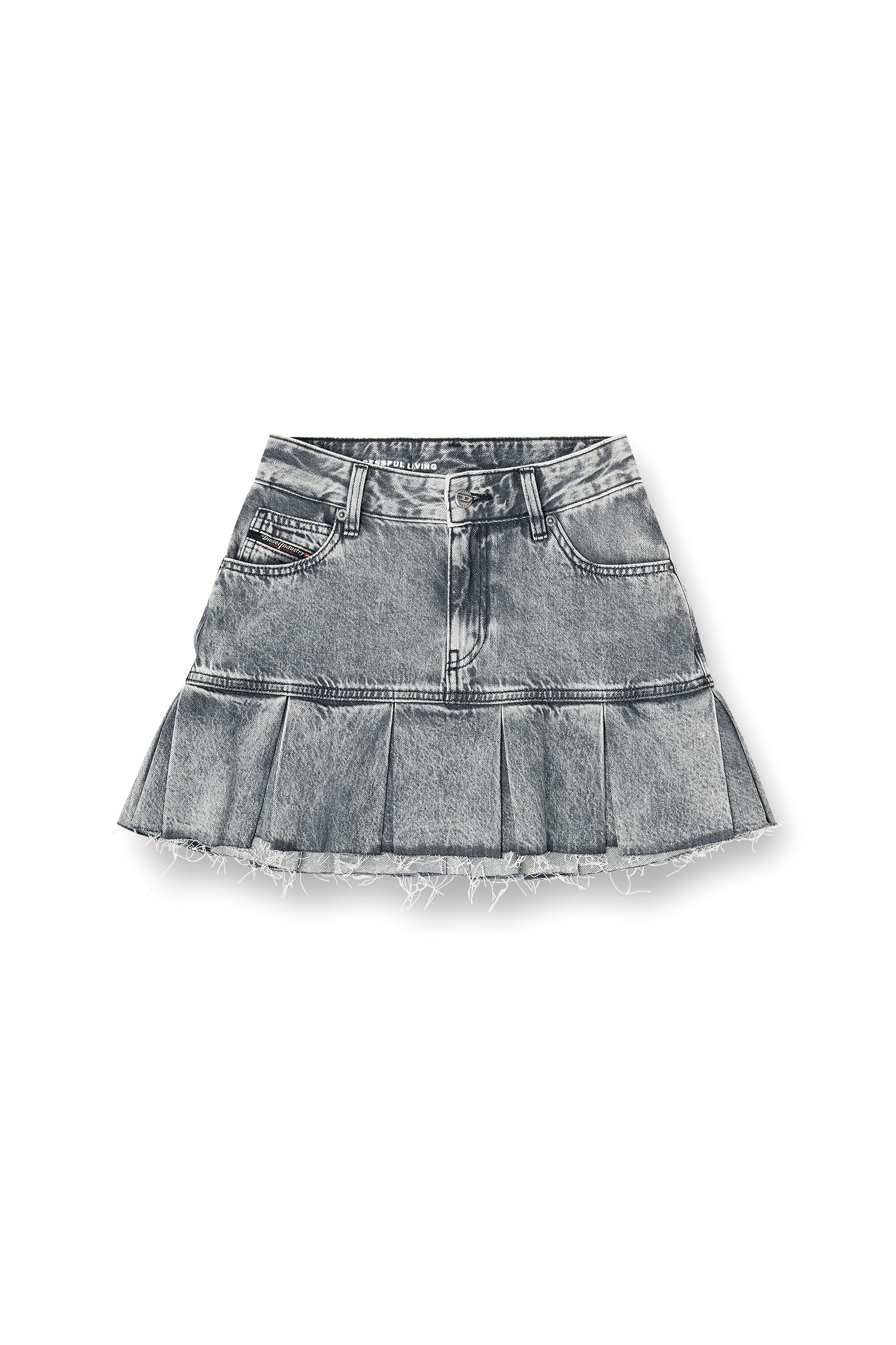 Diesel - DE-REEN, Jupe pliss&eacute;e mini en denim marbr&eacute; Femme in Gris - 2