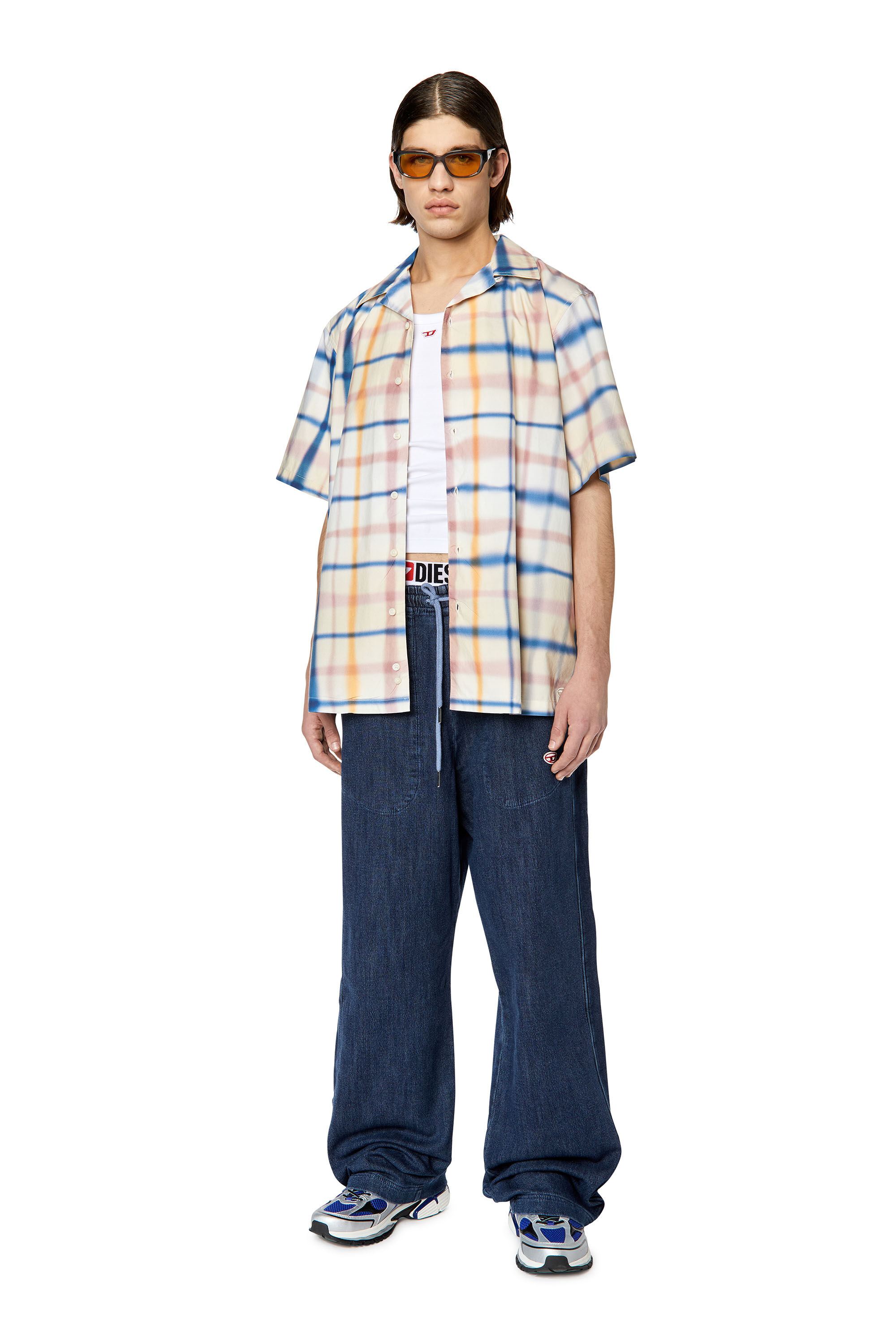 Diesel - S-FRANK-CHECK, Male's Uneven check short-sleeve shirt in Blue/White - 1