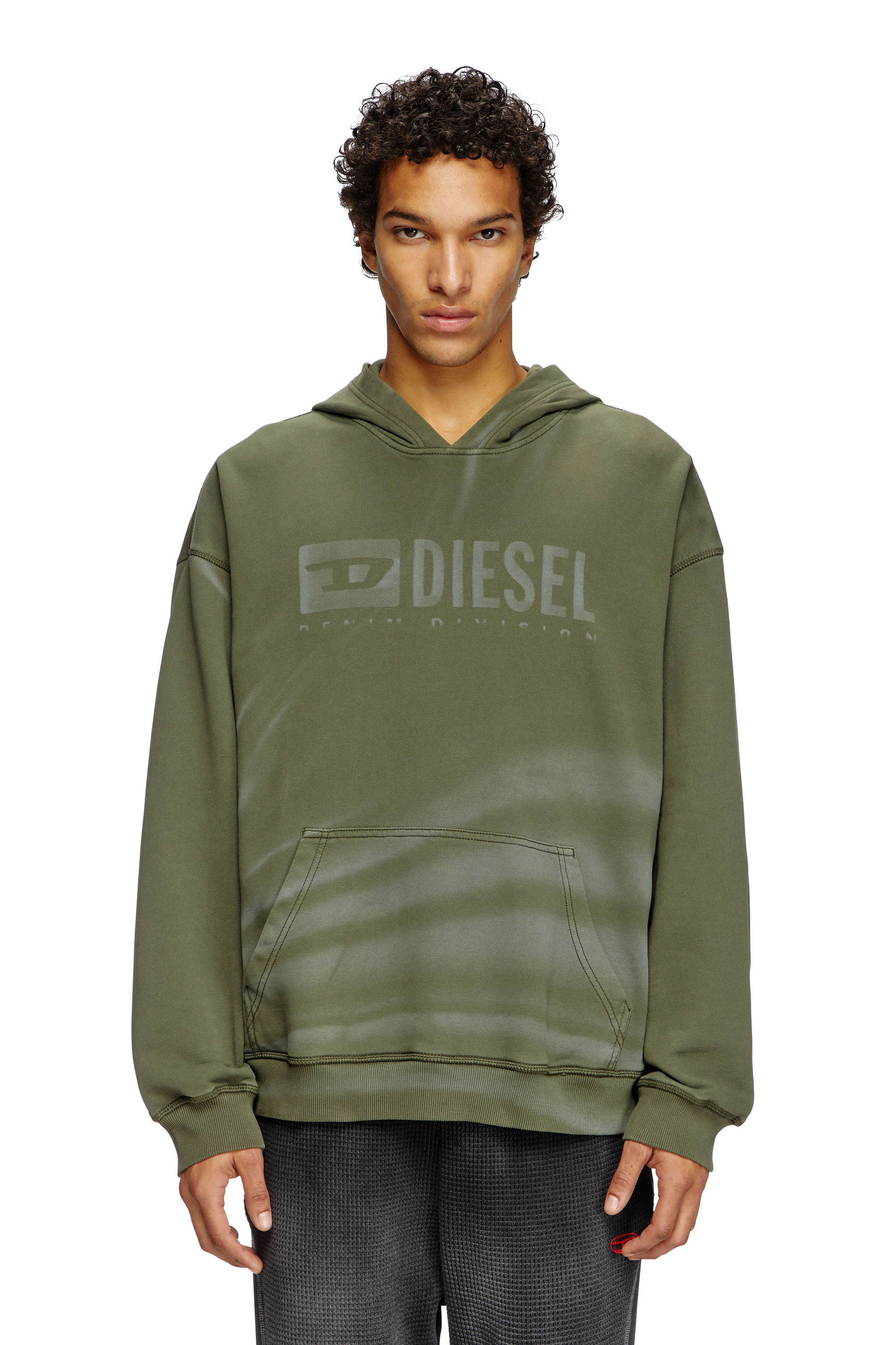 Diesel - S-BOXT-HOOD-R9, Male's Laser-faded logo hoodie in Olive Green - 3