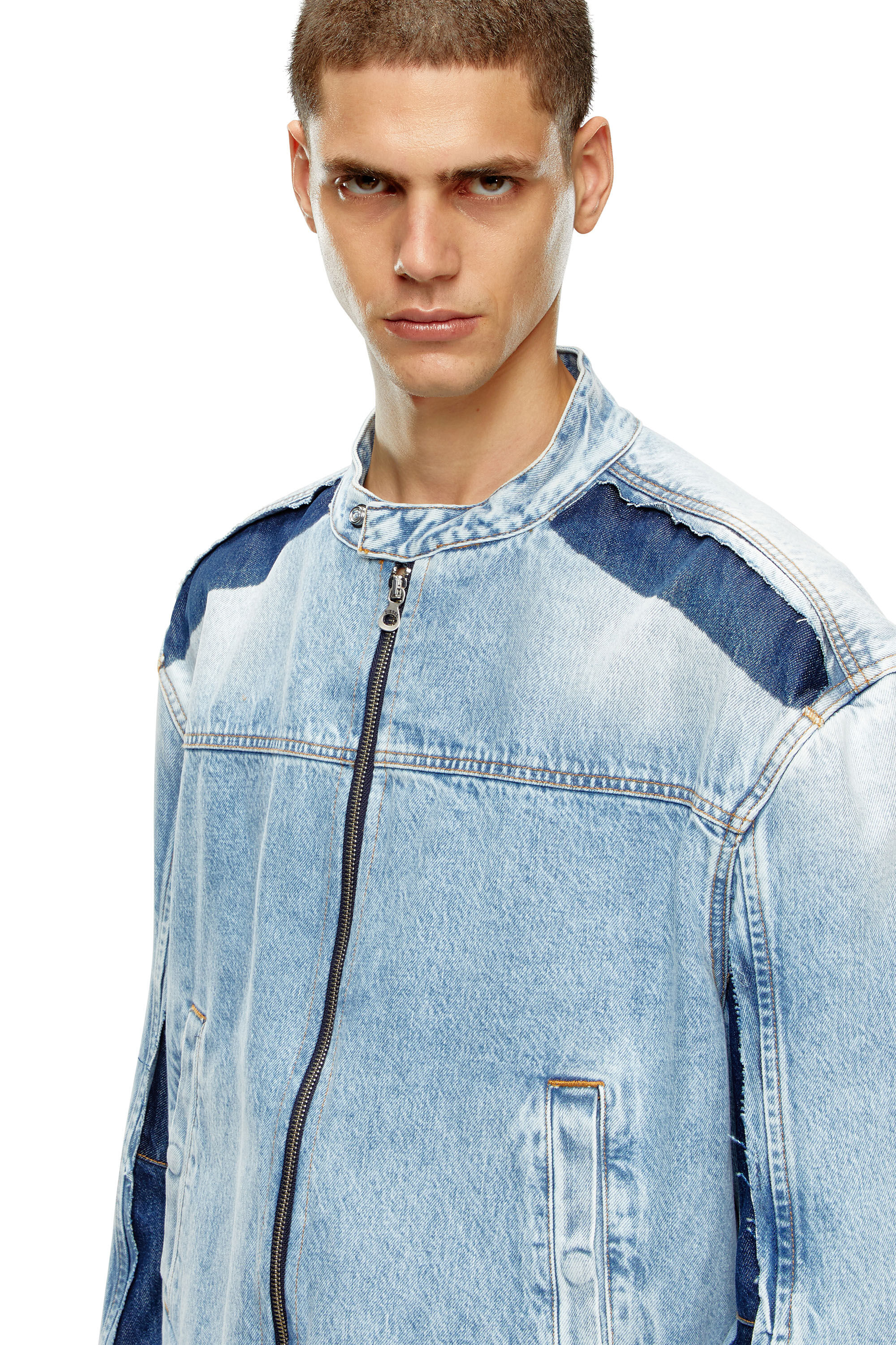 Diesel - D-MARGE-S1, Veste zippée en denim bicolore Homme in Bleu - 4