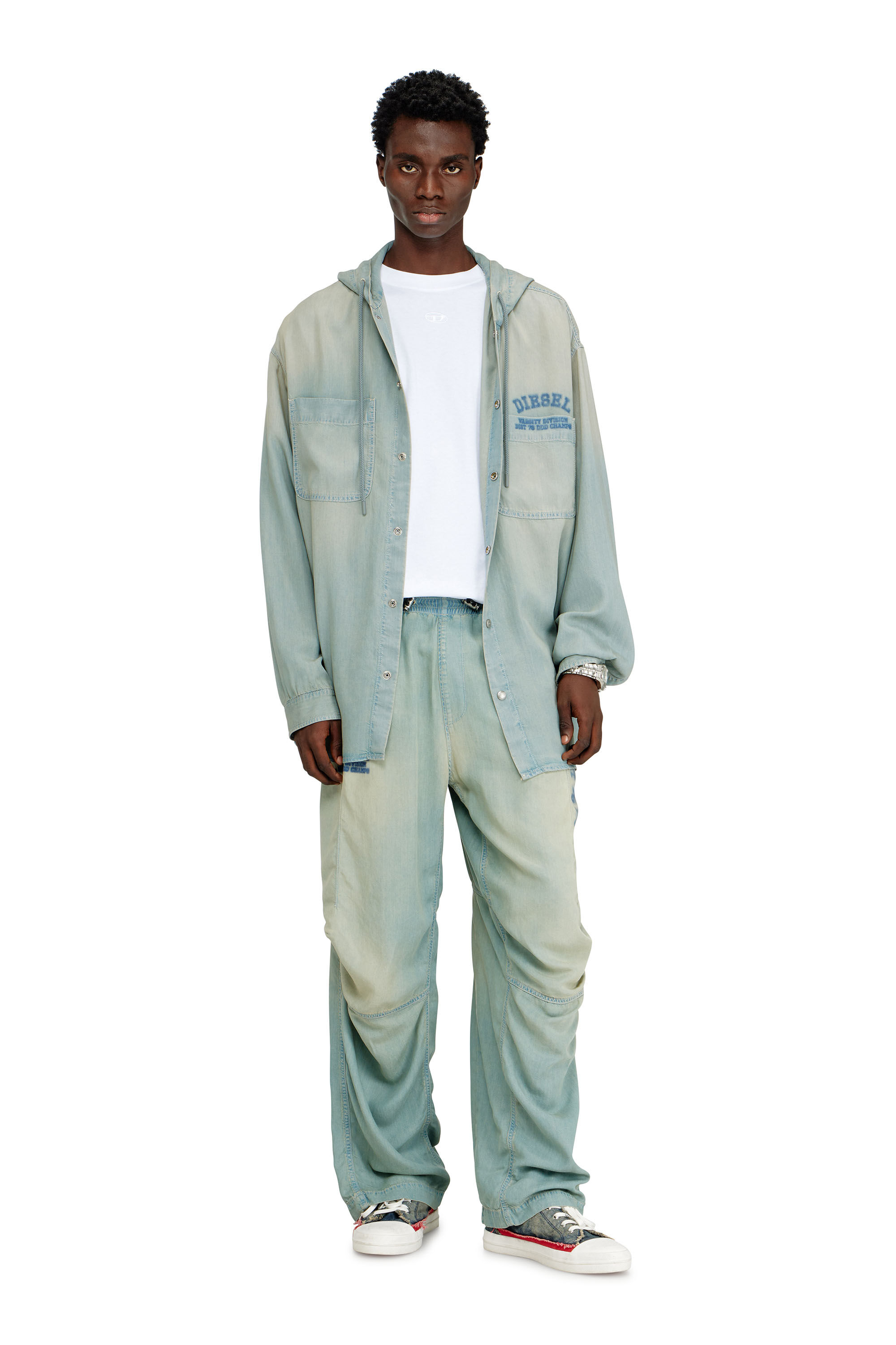 Men's Overshirt in fluid dirt-effect denim | Blue | Diesel