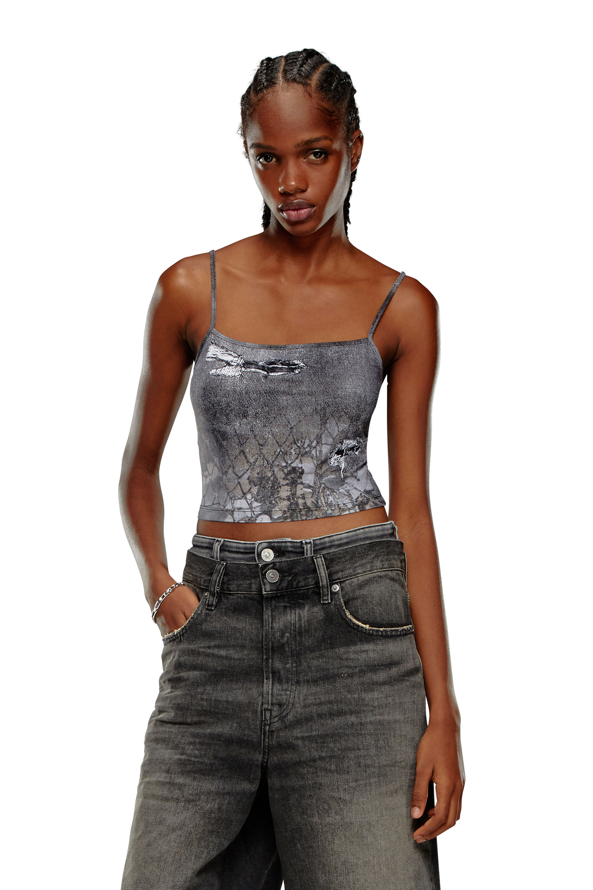 Diesel - T-HALSY, Female's Strappy top with abstract print in Black - 3