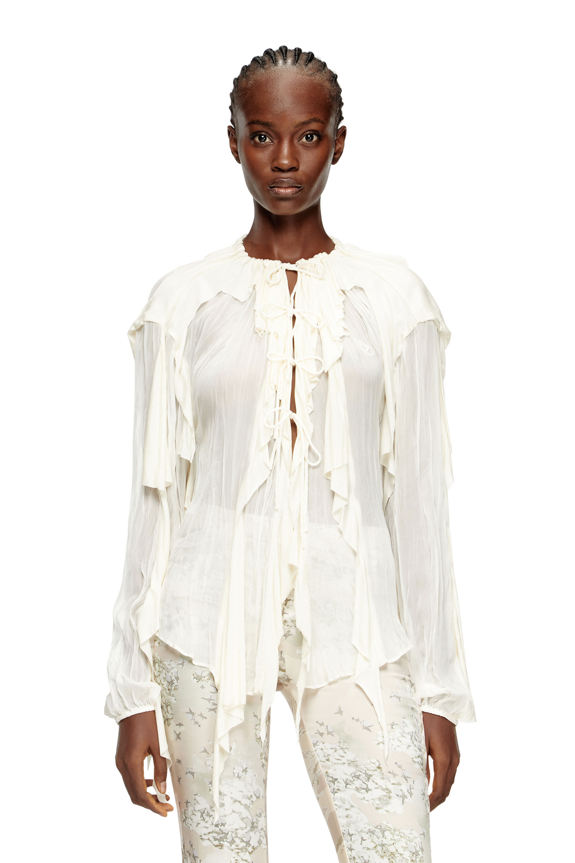 Diesel - C-LASSY, Female's Flounce blouse in crinkled muslin in White - 3