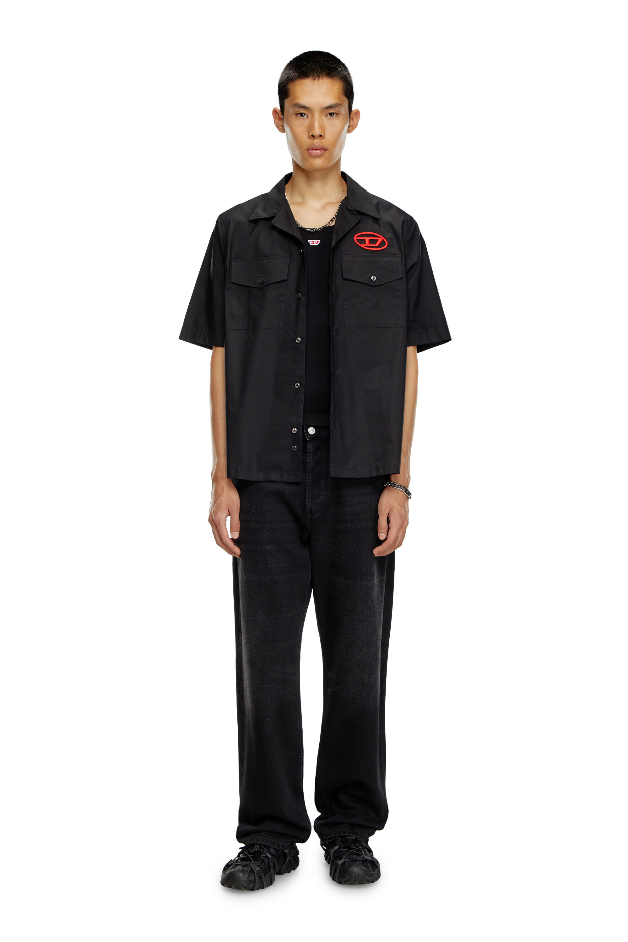 Men's Bowling shirt with embroidered logo | Black | Diesel