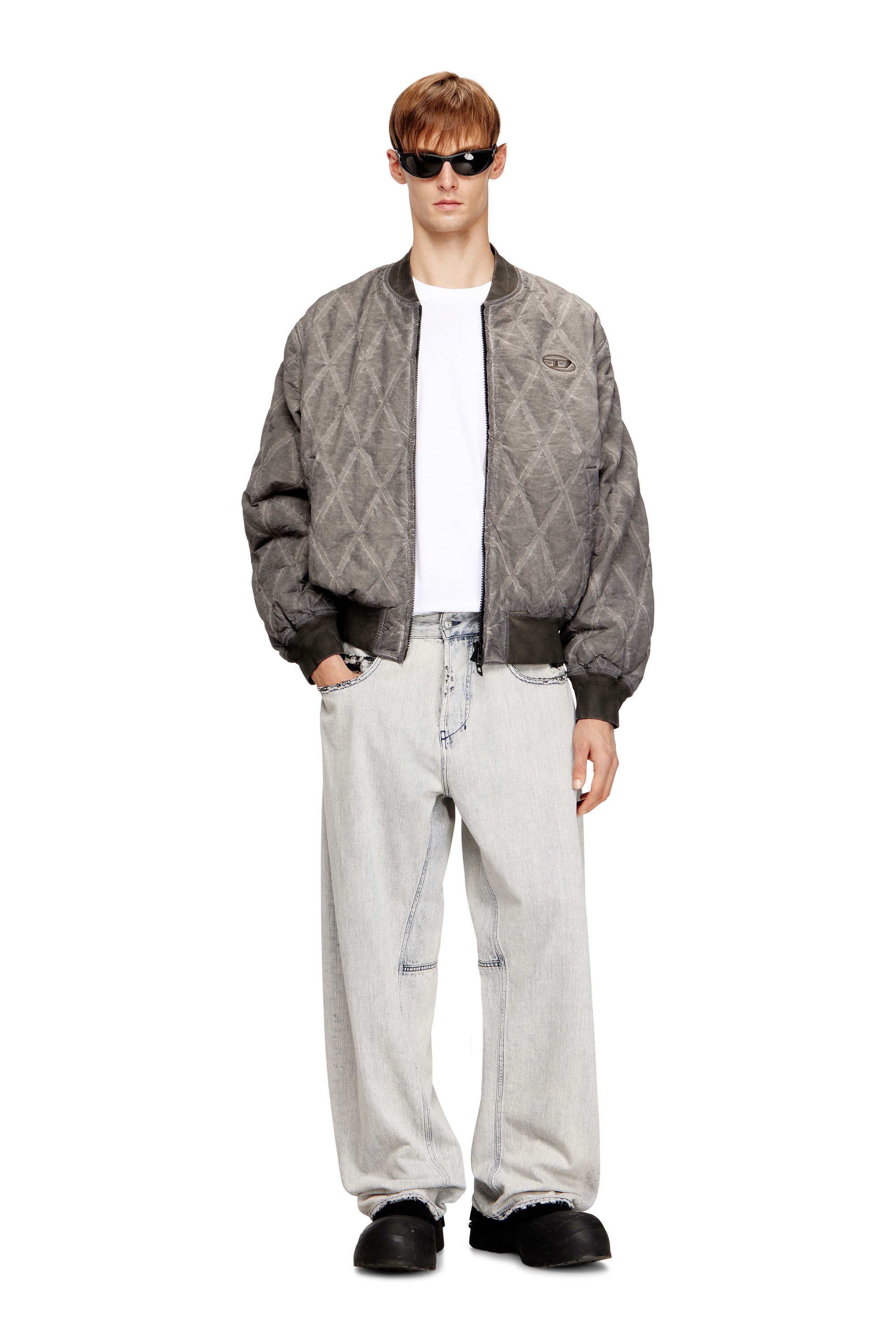Men's Padded argyle-quilted bomber jacket | Grey | Diesel
