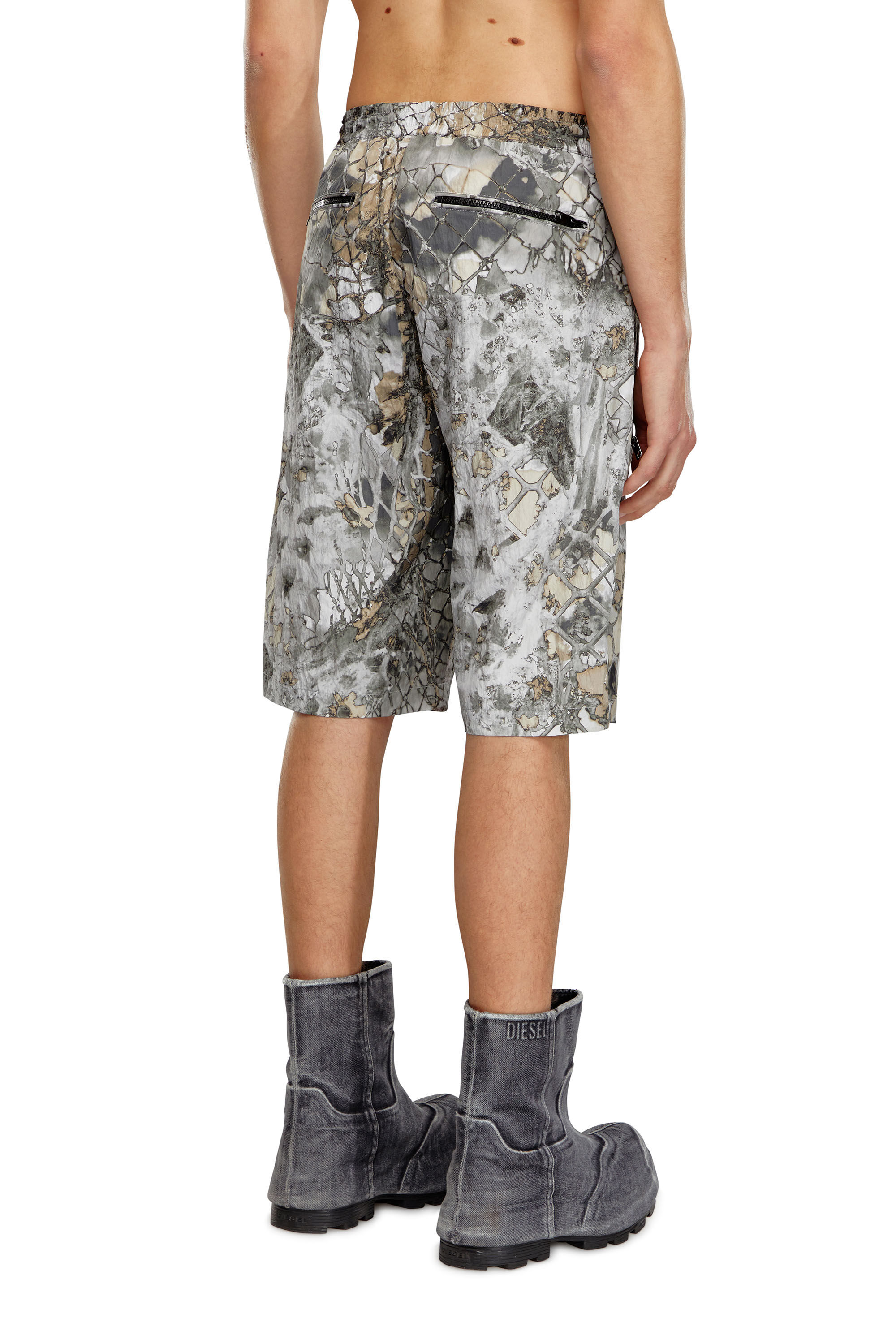 Diesel - P-MCKELL-SHORT-A, Male's Nylon cargo shorts with abstract print in Grey - 4