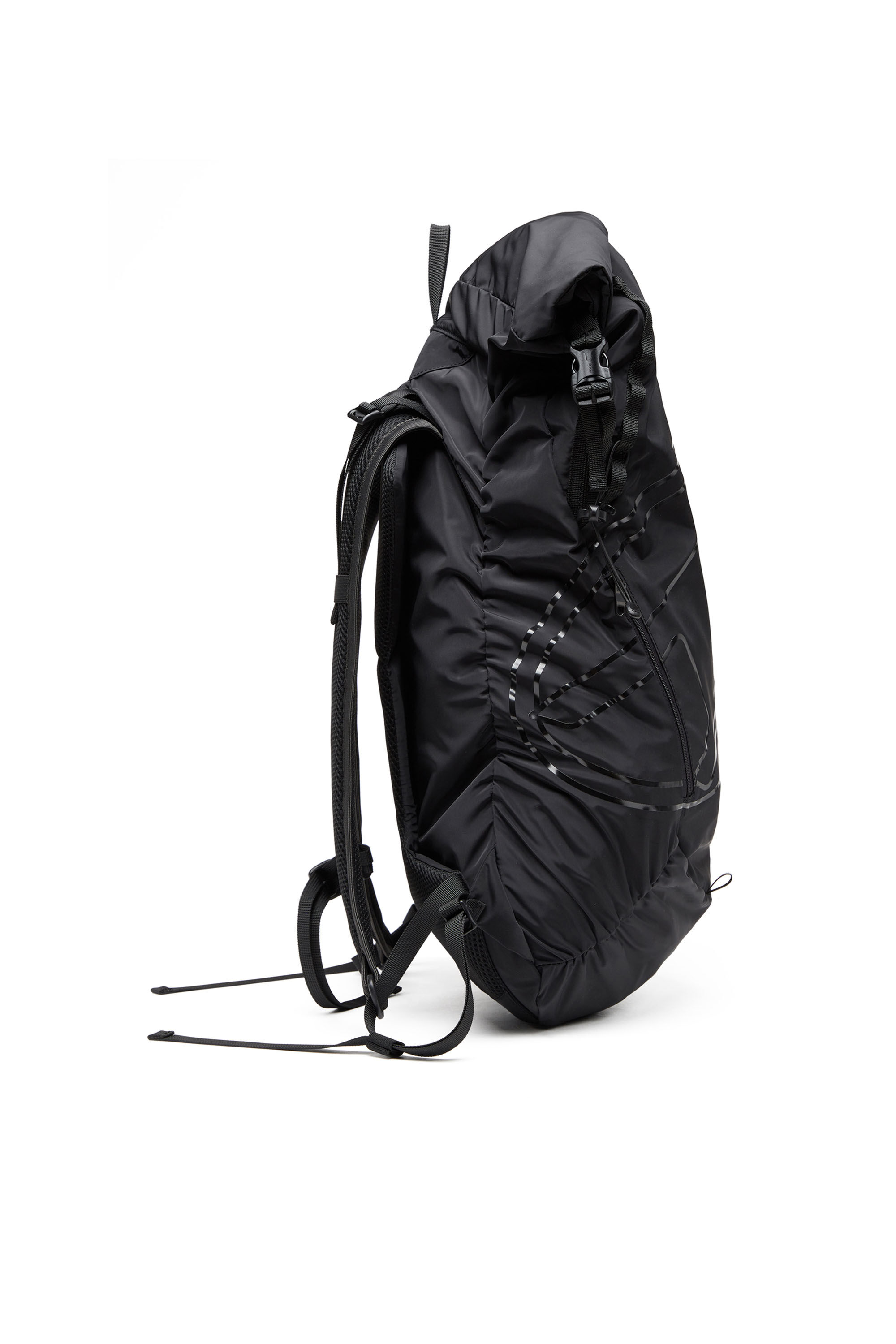 Diesel - DRAPE BACKPACK, Drape-Sac à dos roll-top en nylon Homme in Noir - 4