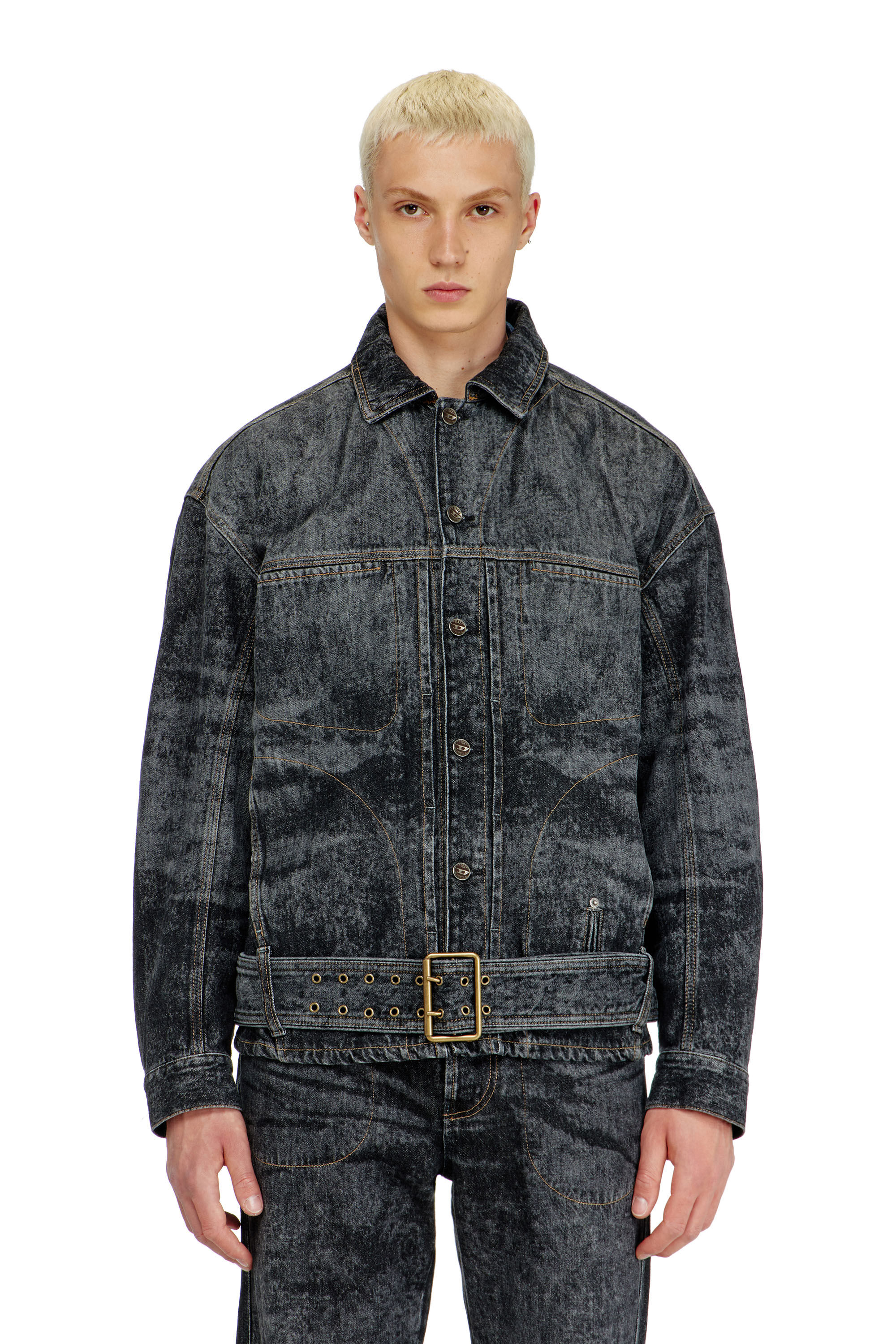 Diesel - D-VALERO-S, Man's Biker-inspired denim jacket in Black/Dark grey - 3