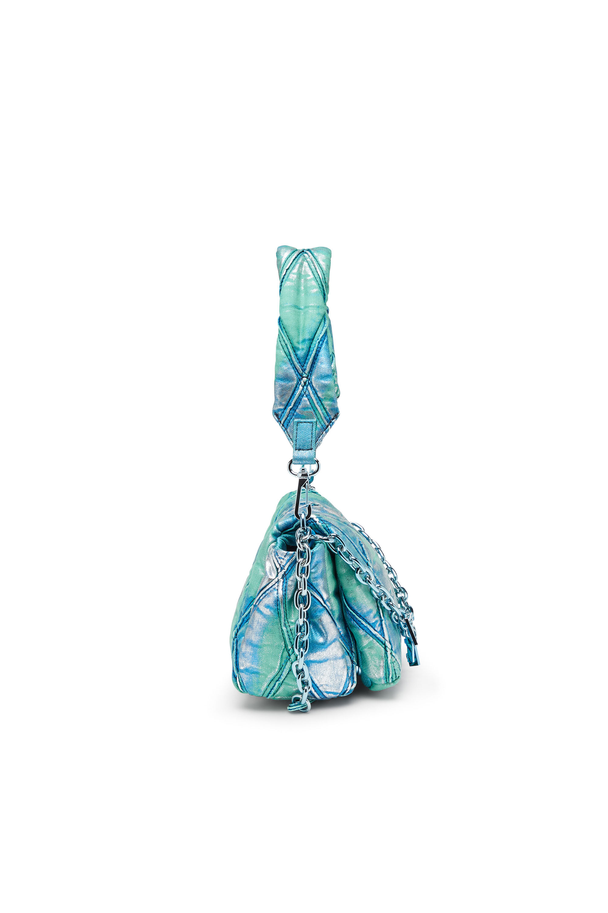 Diesel - CHARM-D SHOULDER S, Female's Charm-D S-Small handbag in quilted pop colour denim in Azure - 4