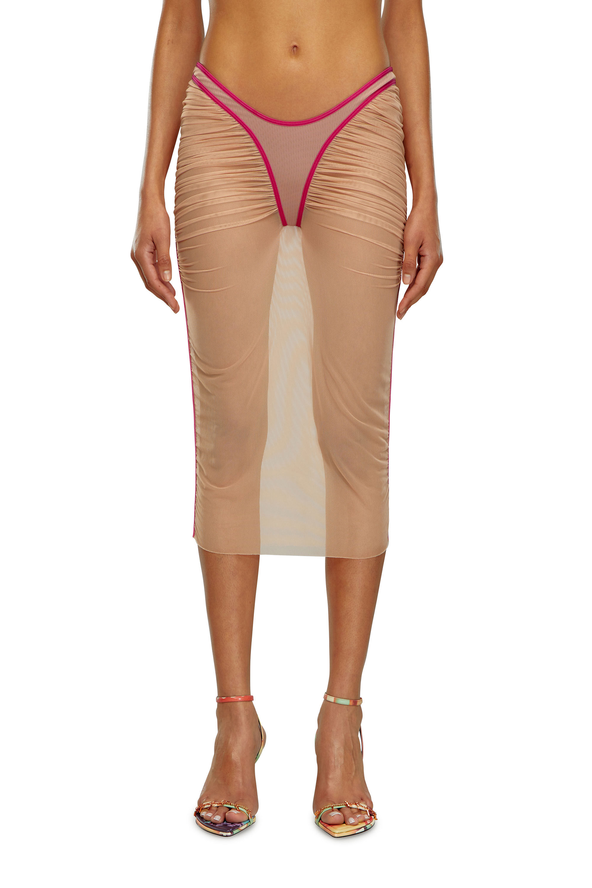 Diesel - O-LYLA, Female's Sheer midi skirt in ruched tulle in Pink - 3