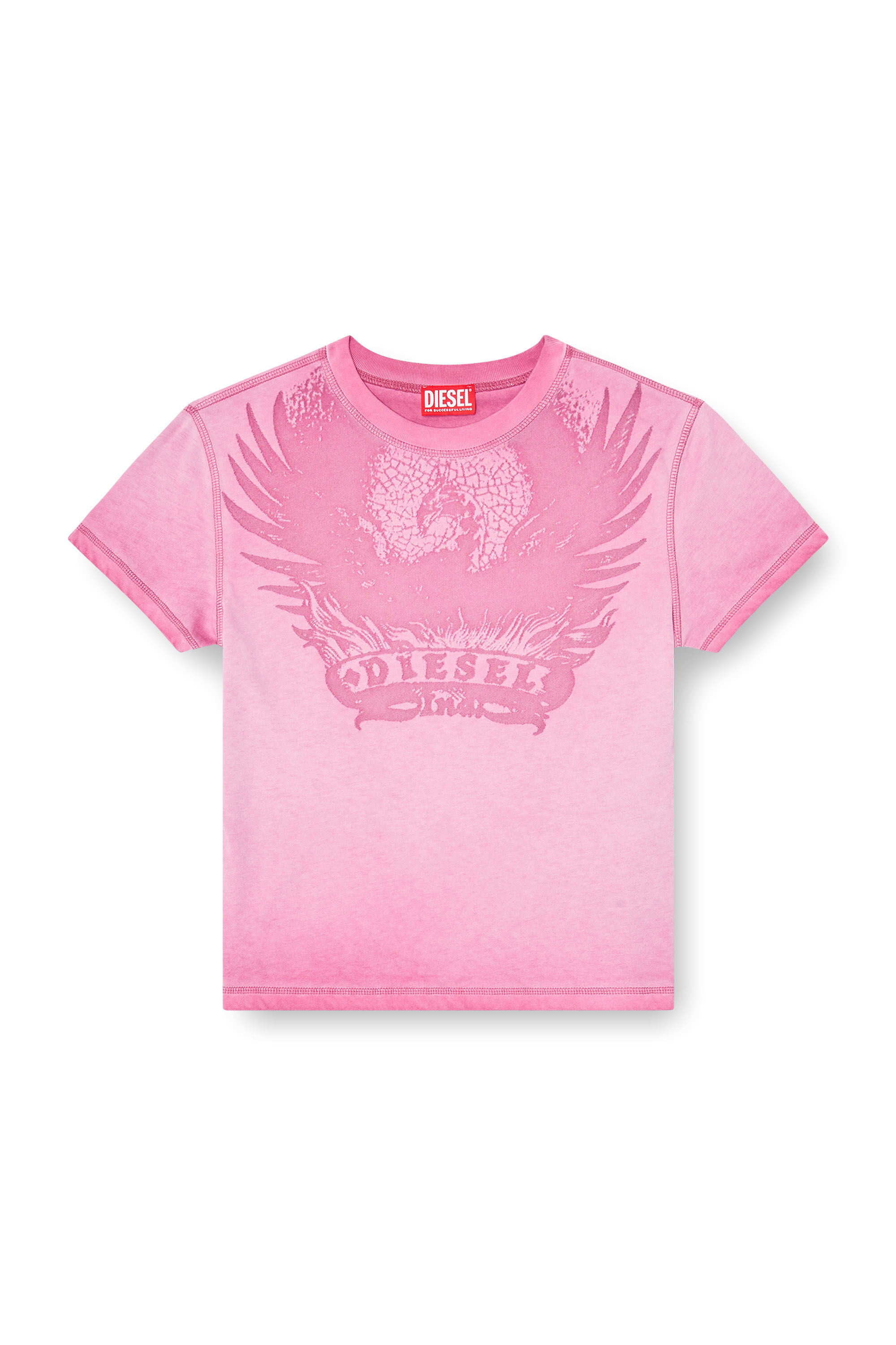 Women's Slim T-shirt with dévoré Phoenix | Pink | Diesel