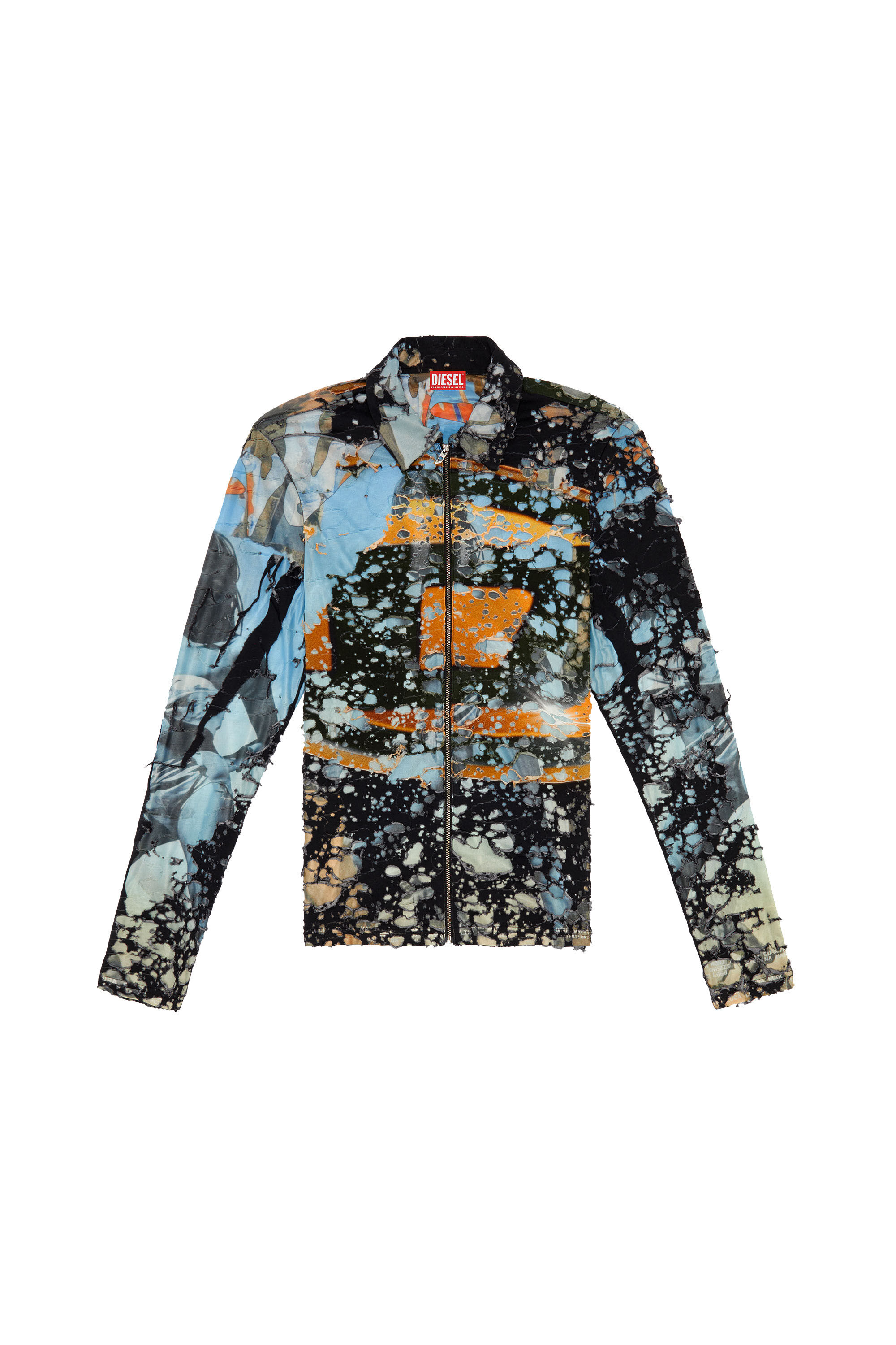 Diesel - S-CORN-PEEL, Male's Destroyed shirt with cinema prints in Orange/Black - 2