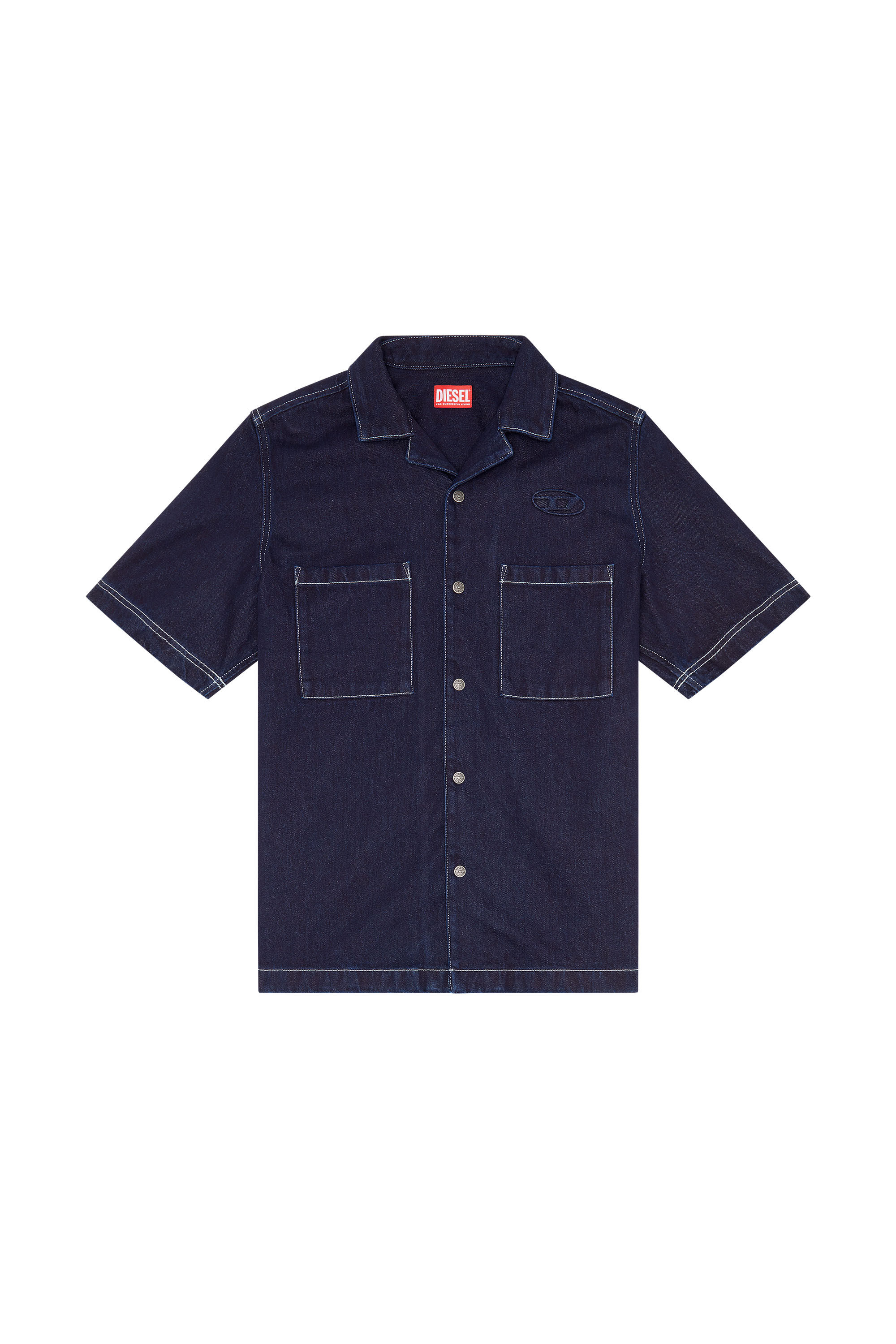Diesel - D-PAROSHORT, Male's Bowling shirt in denim in Dark Blue - 2